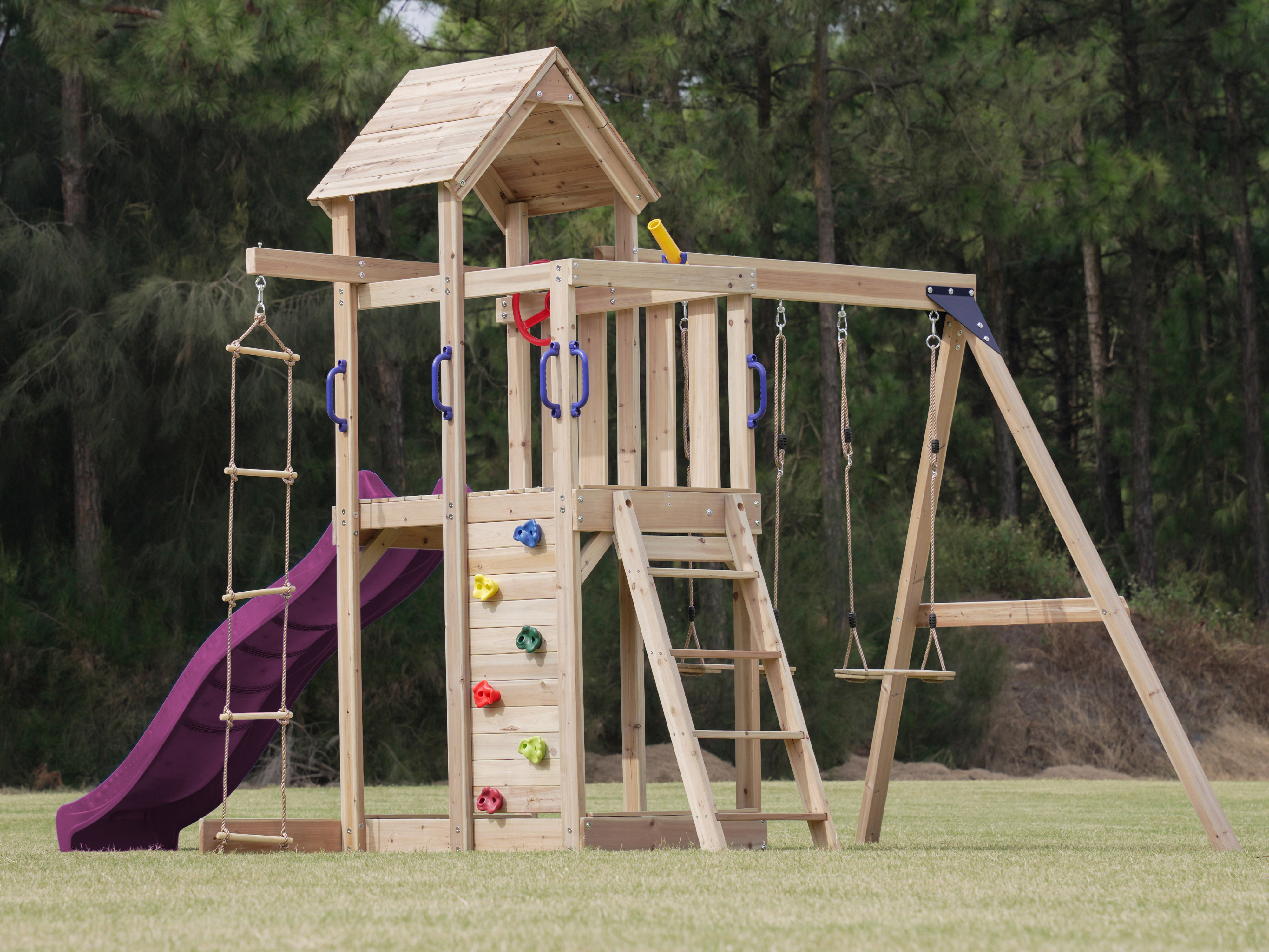 AXI Moos Climbing Frame with Double Swing Set - Purple Slide