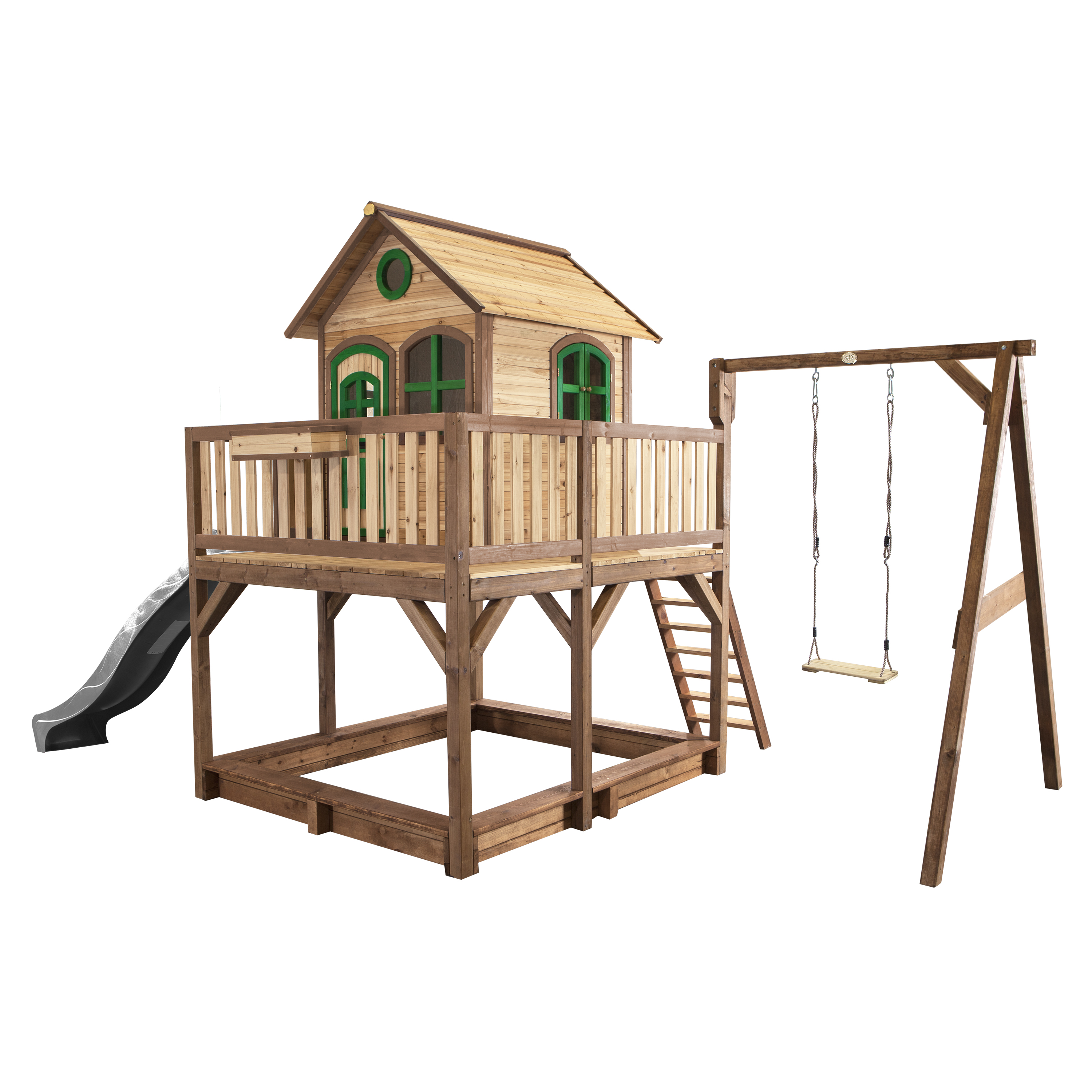AXI Liam Playhouse with Single Swing Set Brown/Green - Grey Slide-8717973937661 AXI Liam Playhouse with Single Swing Set Brown/Green - Grey Slide