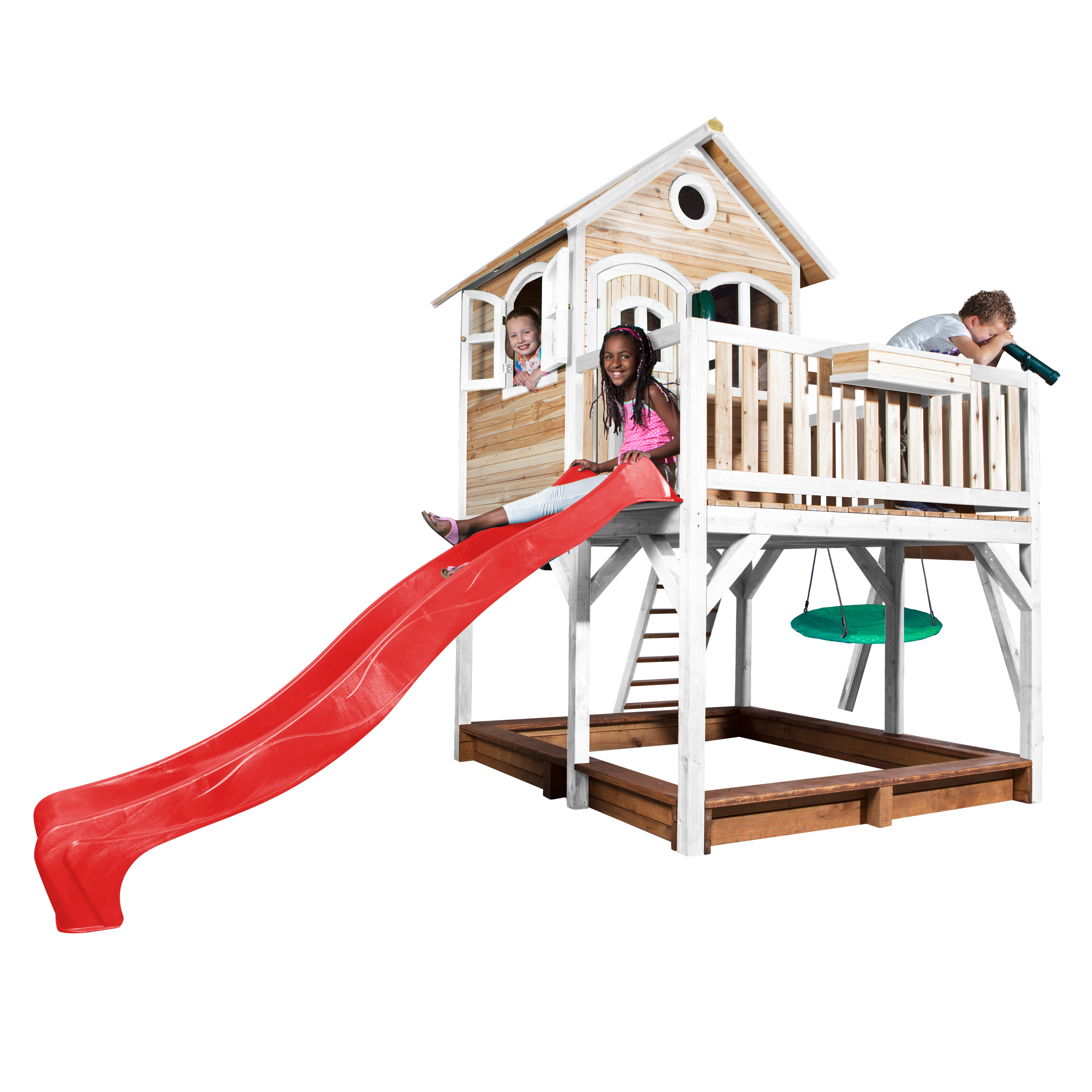 AXI Liam Playhouse with Summer Nest Swing Set Brown/White - Red Slide