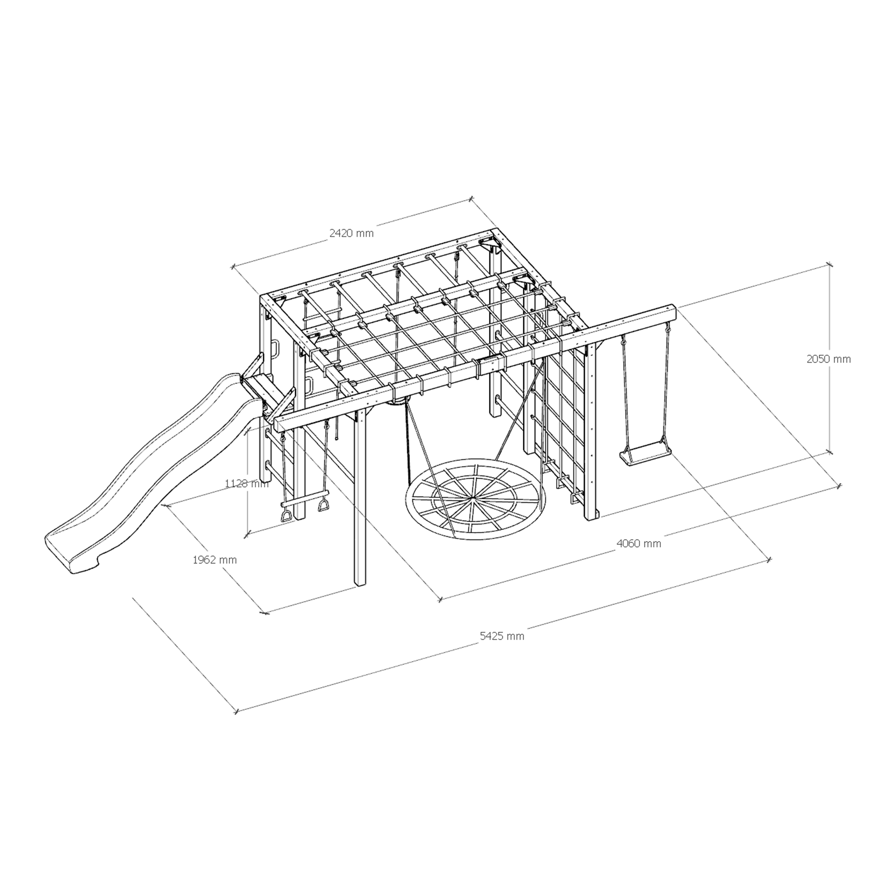 AXI Boris Wooden Playcentre with Swings. Trapeze. Climbing Nets and Monkey Bars – Purple Slide