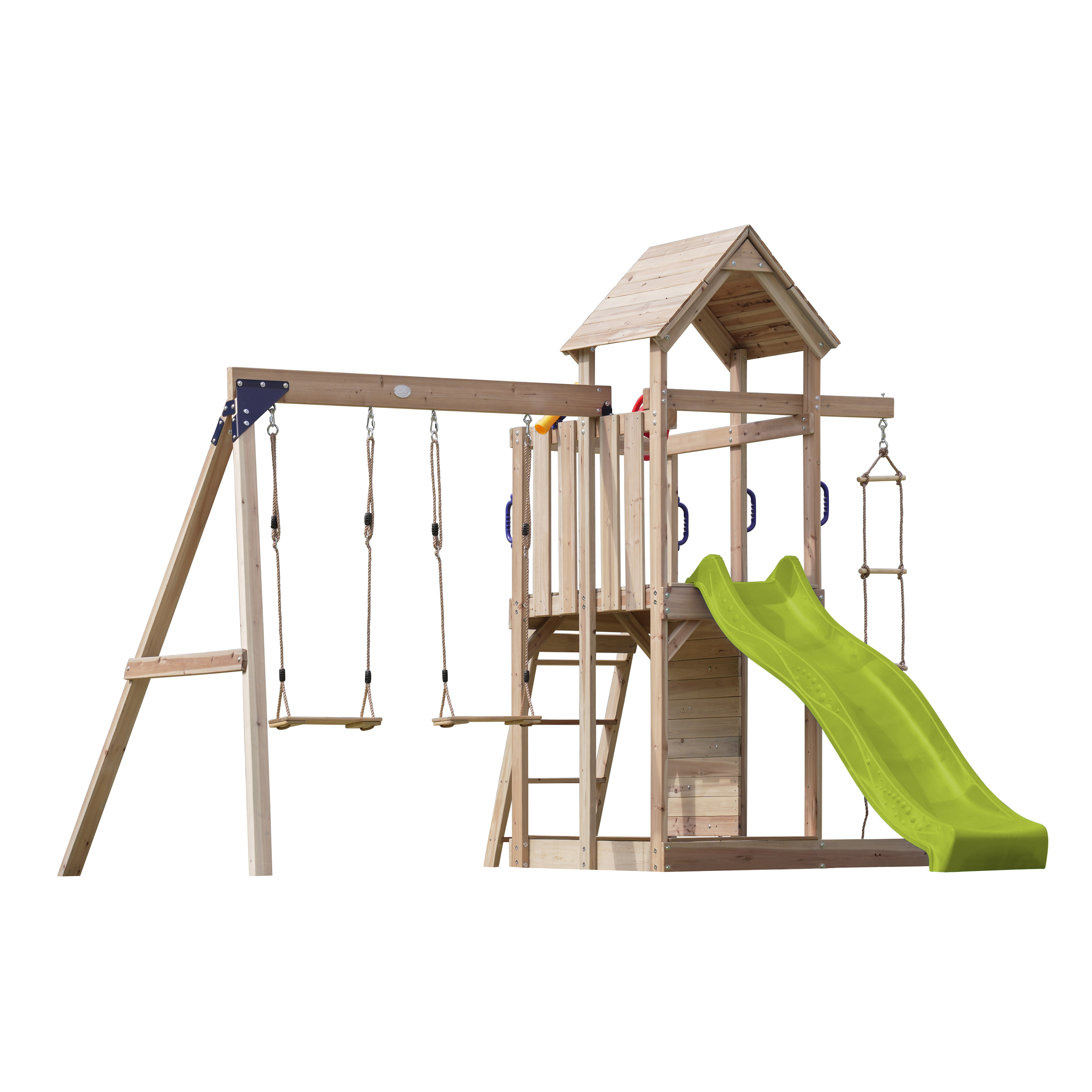 AXI Moos Climbing Frame with Double Swing Set - Lime Green Slide