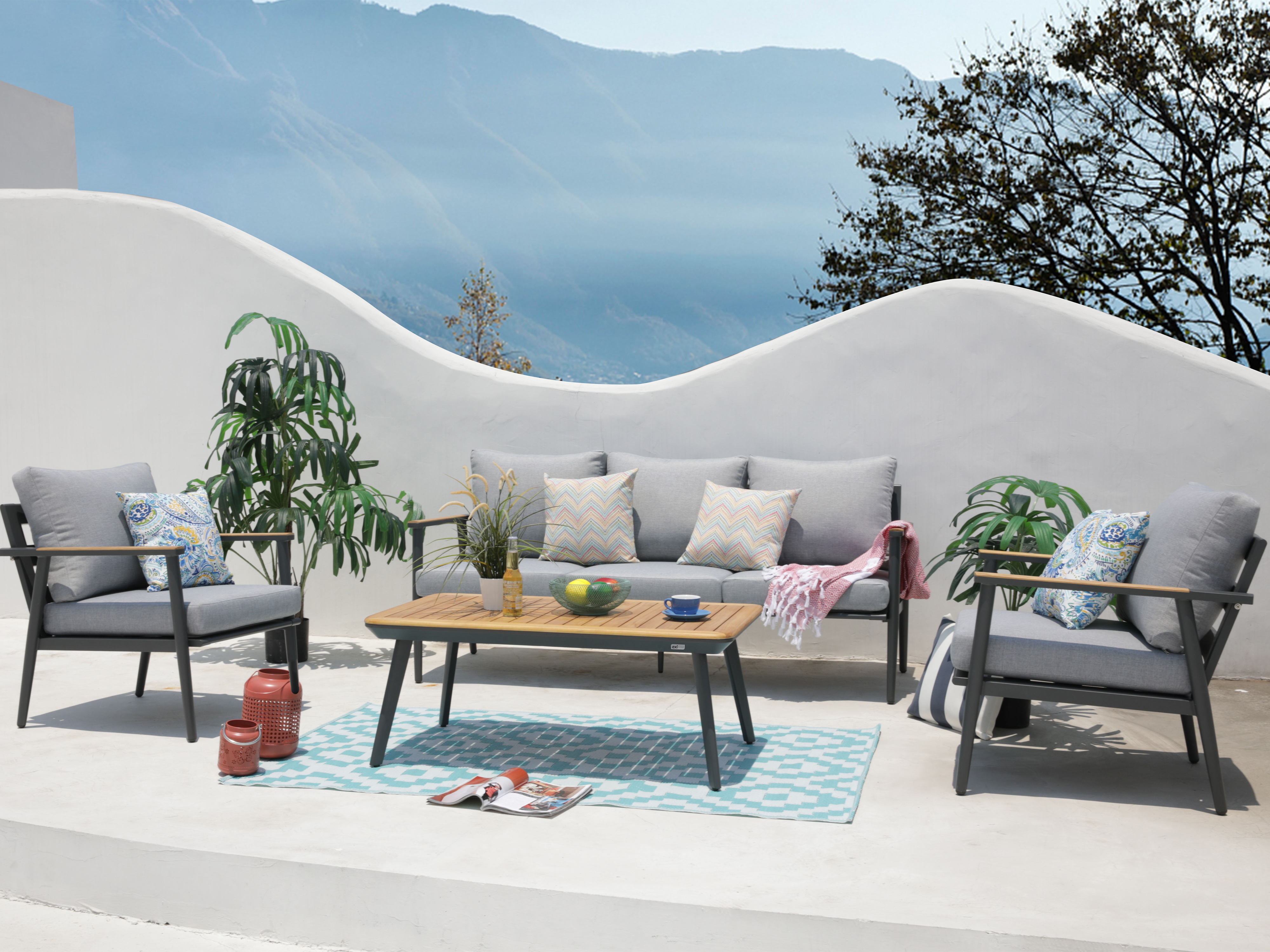 AXI Bibi 4-piece Lounge Set with sofa. table and two chairs - Anthracite/Teak