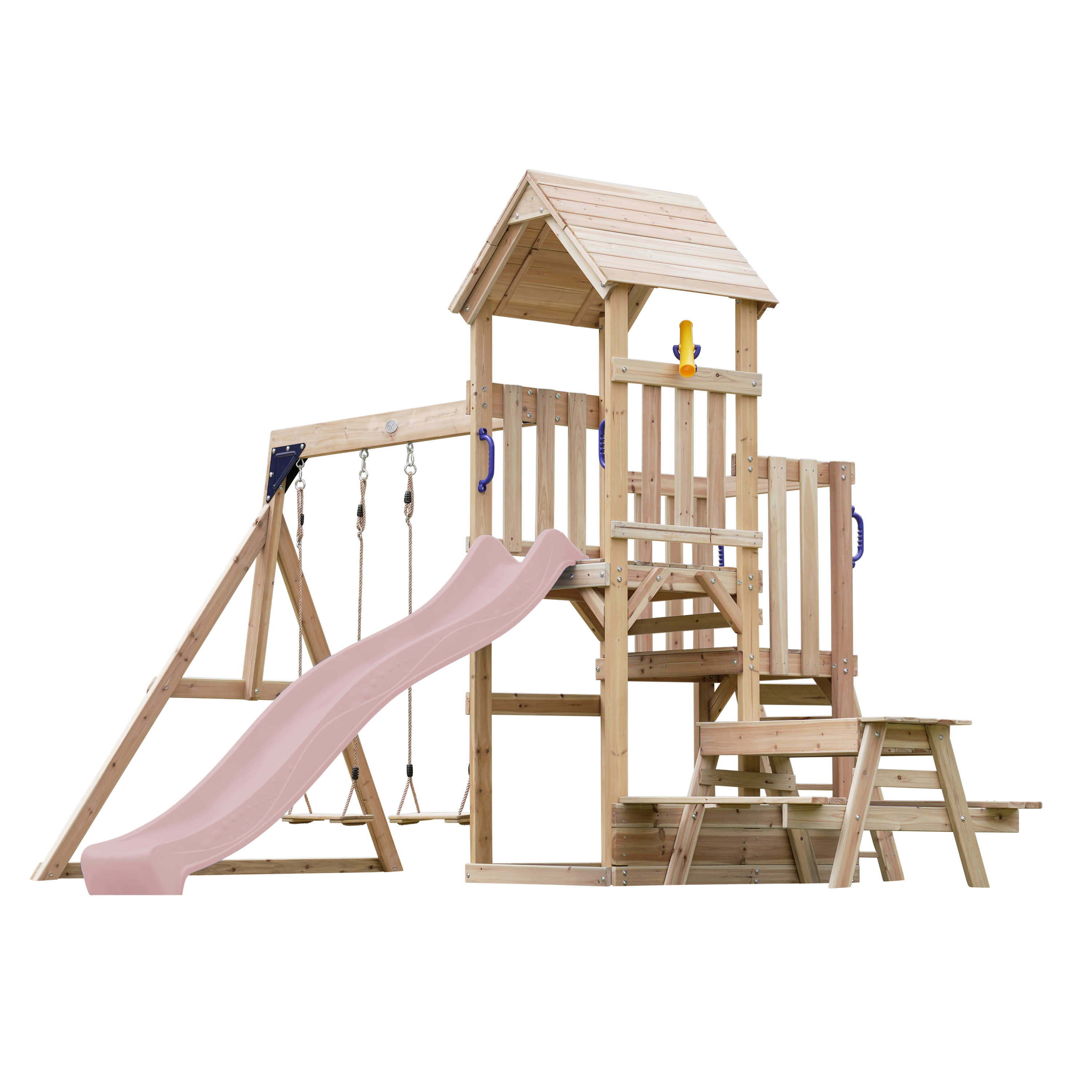 AXI Mette Climbing Frame with Double Swing Set and Picnic Table - Pastel Pink Slide