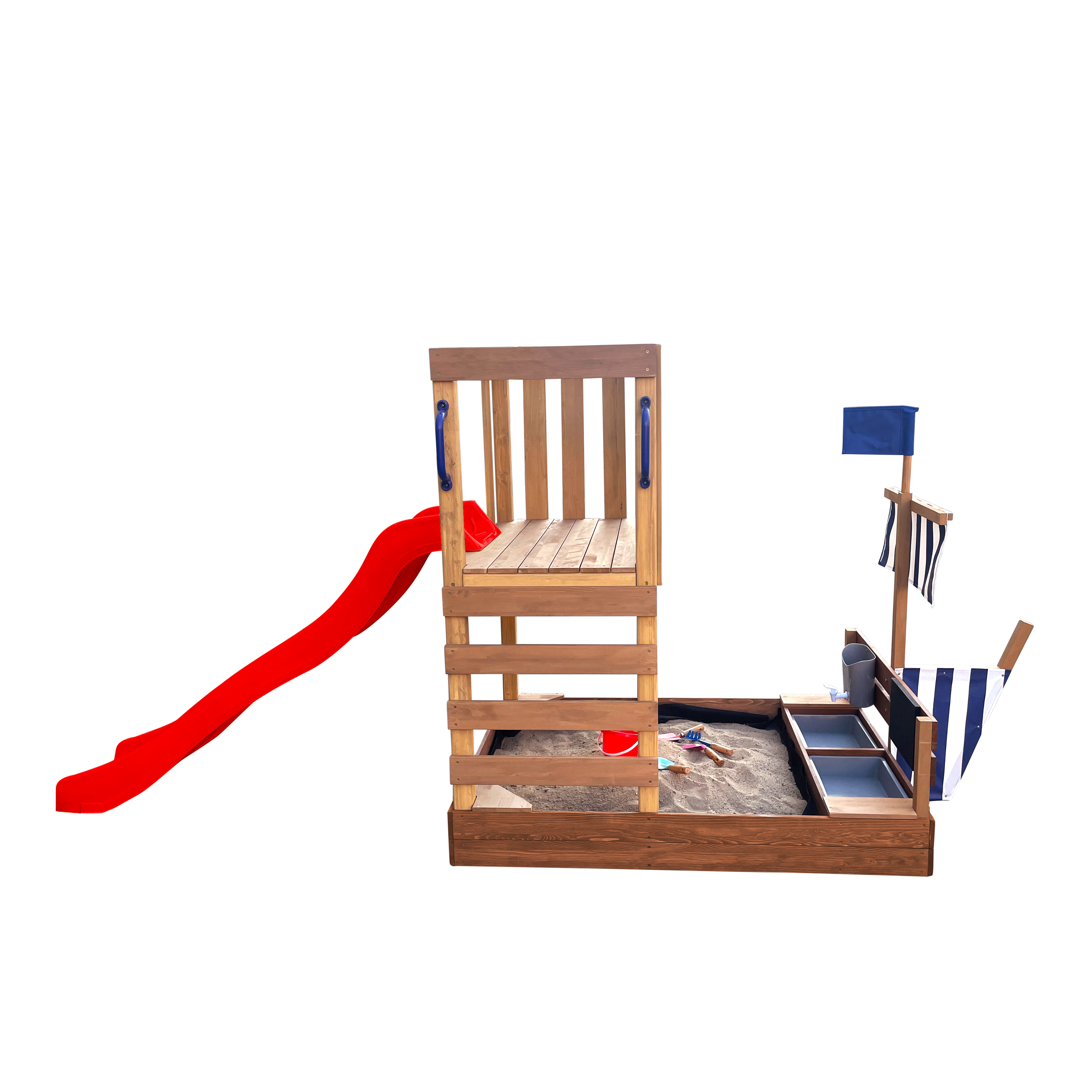 AXI Vicky Climbing Frame with Sandbox. Play Kitchen & Chalkboard – Red Slide