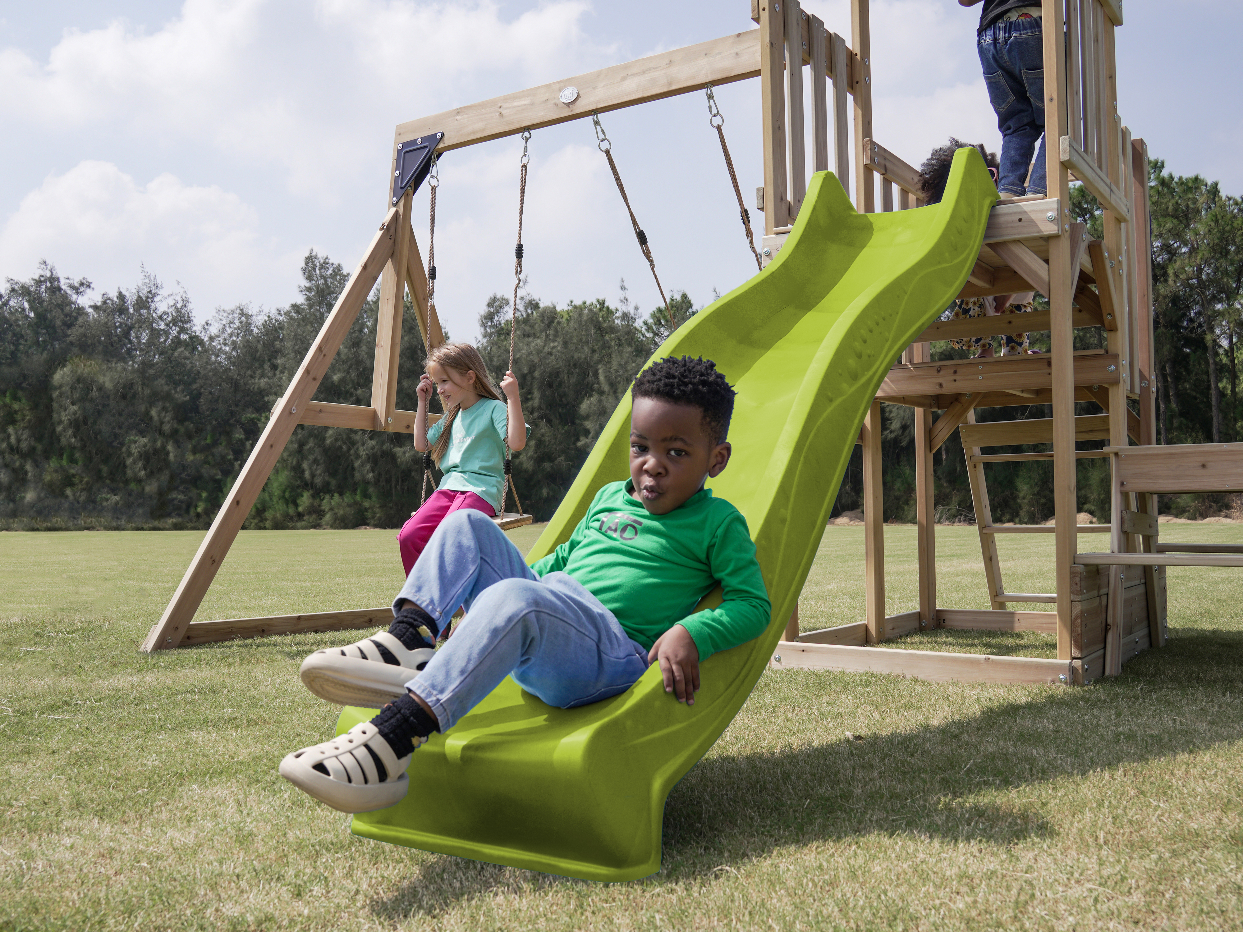 AXI Mette Playground with Double Swing Brown - Lime Green Slide 