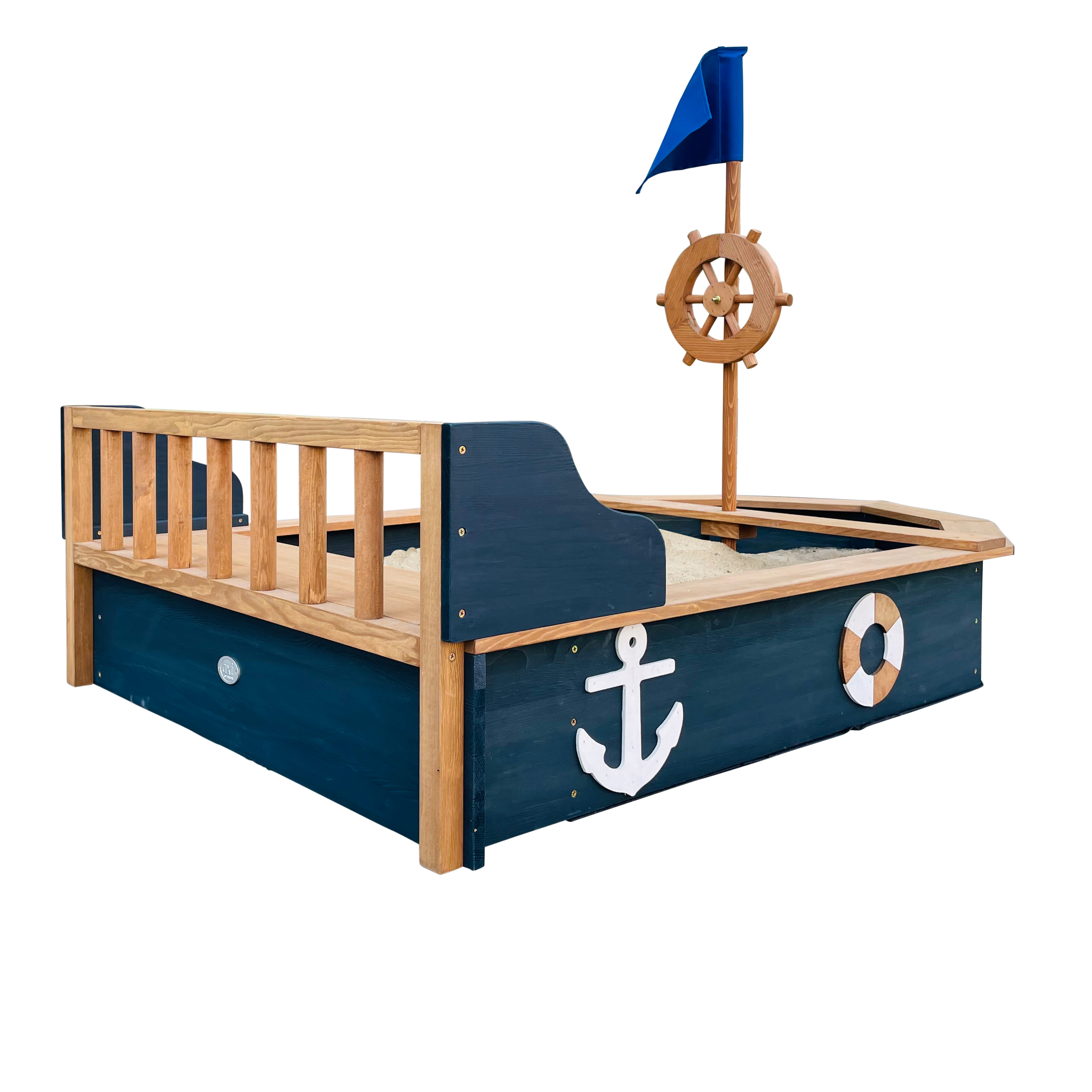 AXI Doris Boat Sandbox with storage bench - 153 x 90 x 100 cm - Anthracite/Brown