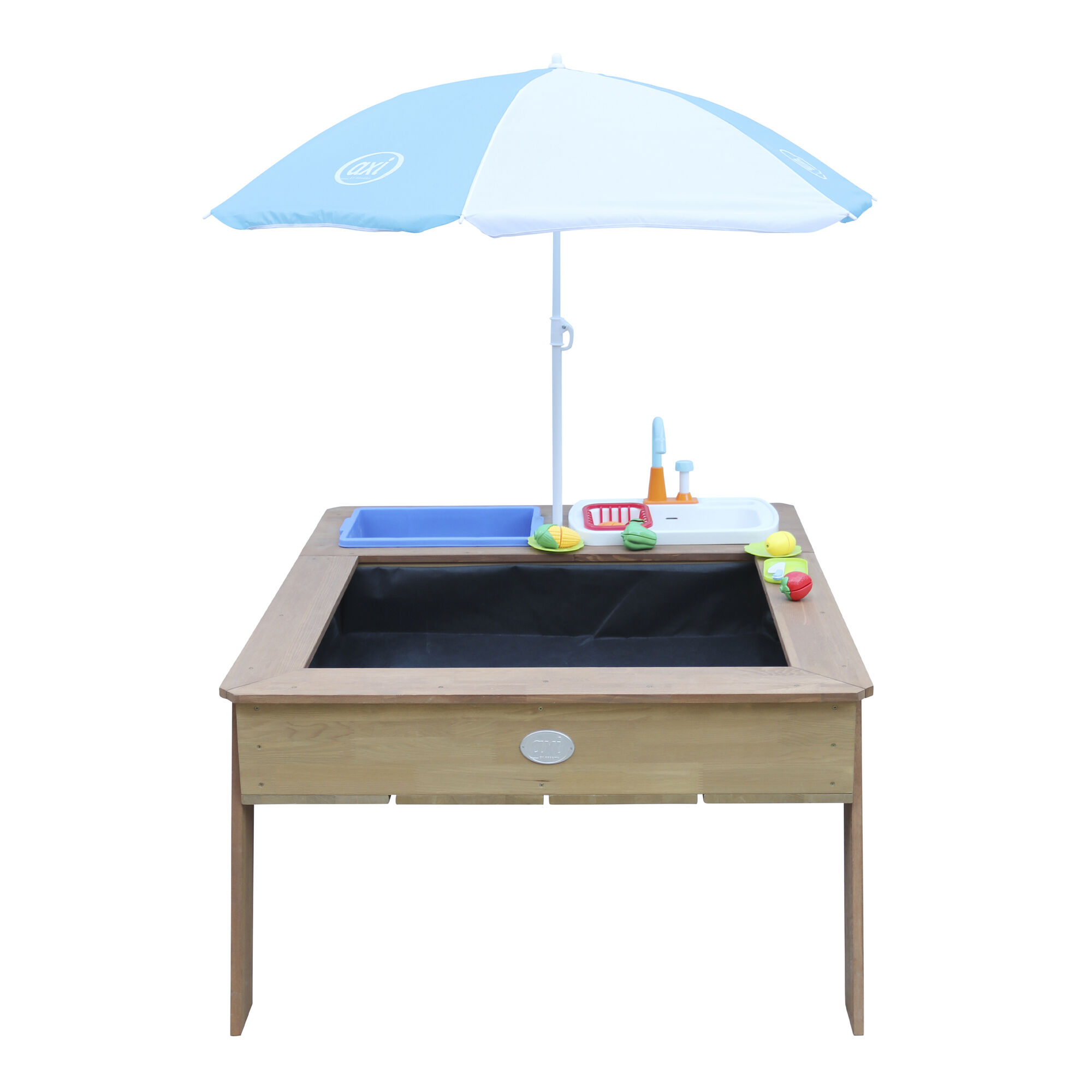 AXI Linda Zand & Water Tafel met Speelkeuken wastafel Bruin - Parasol Blauw/wit