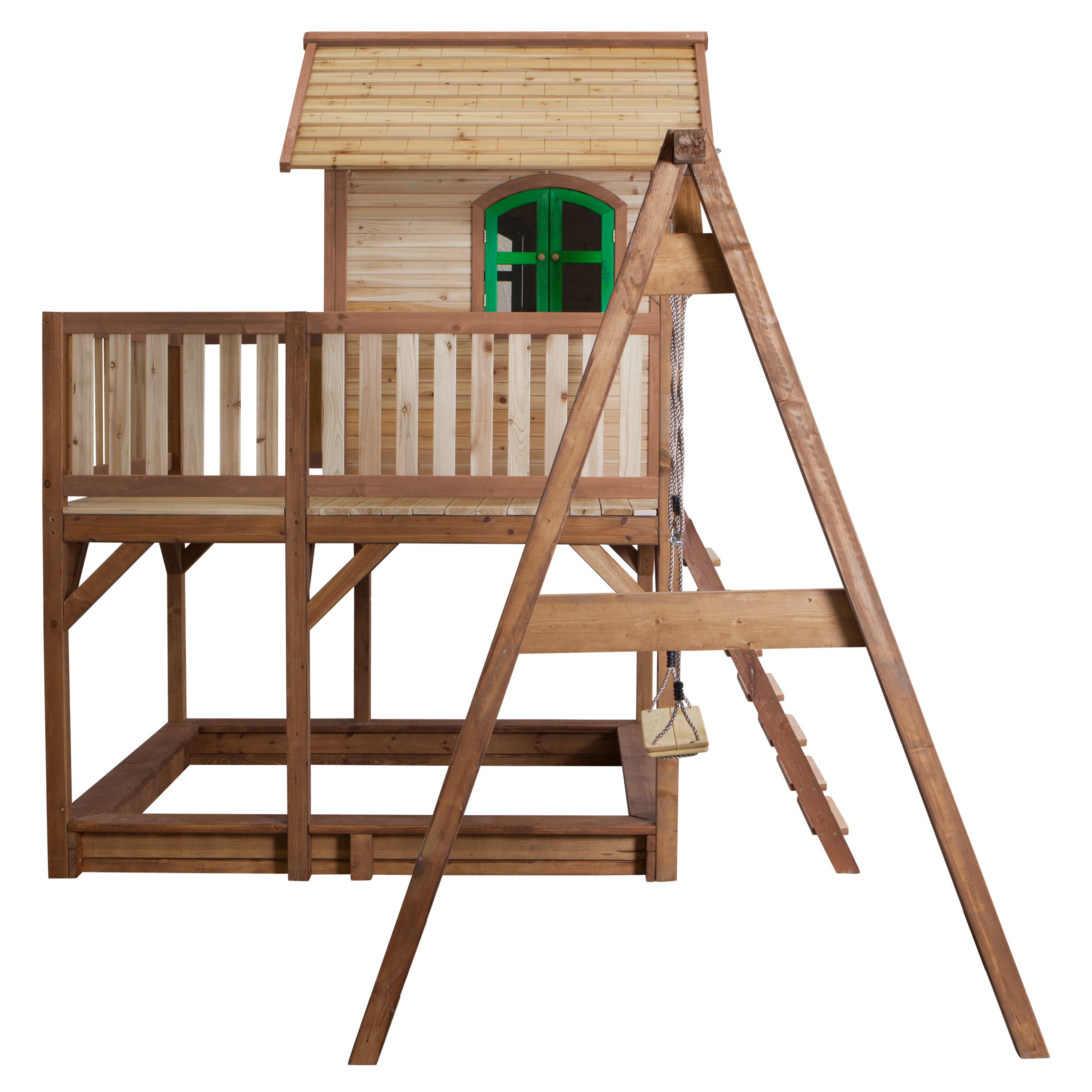 AXI Liam Playhouse with Single Swing Set Brown/Green - White Slide