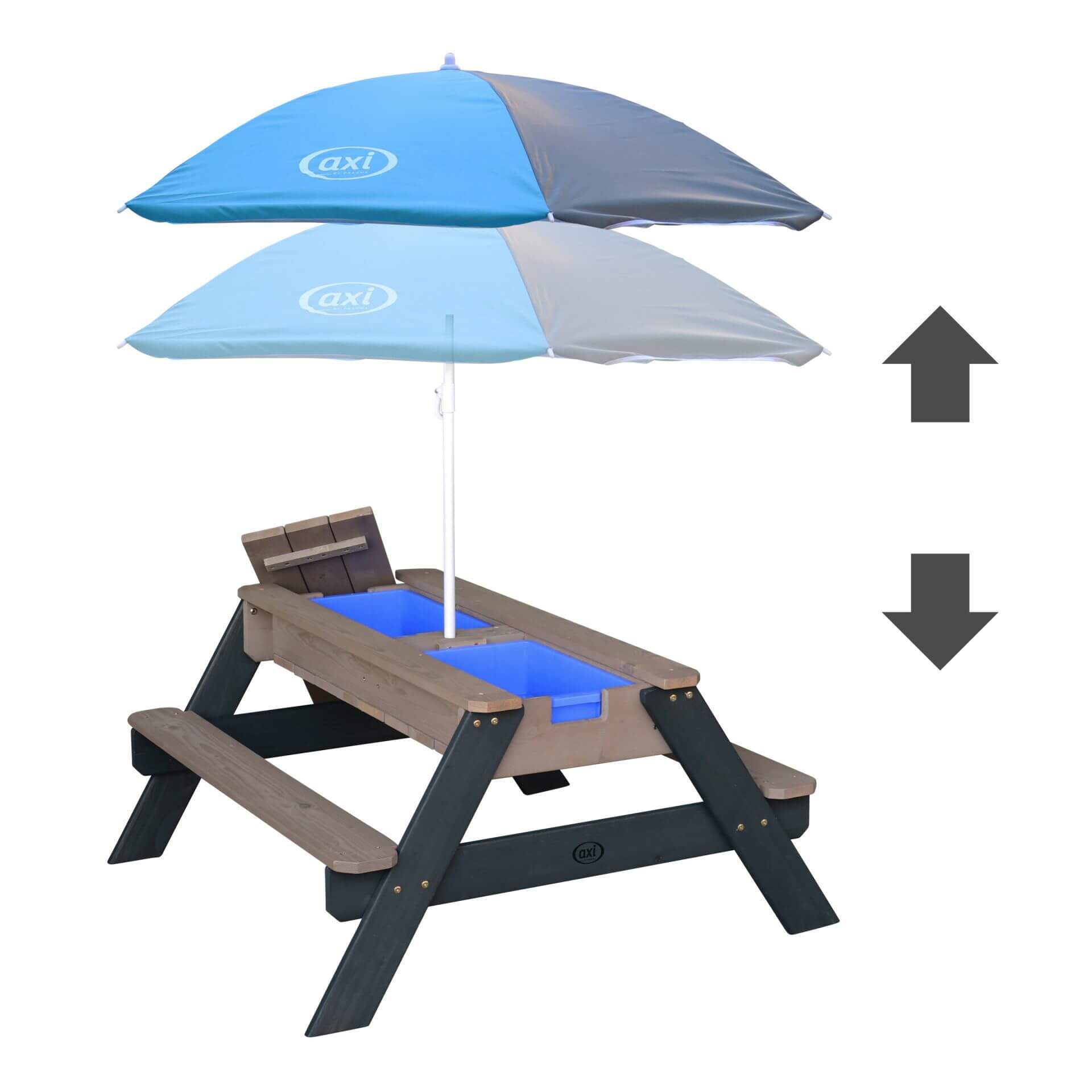 AXI Nick Zand & Water Picknicktafel Antraciet/grijs - Parasol Grijs/blauw