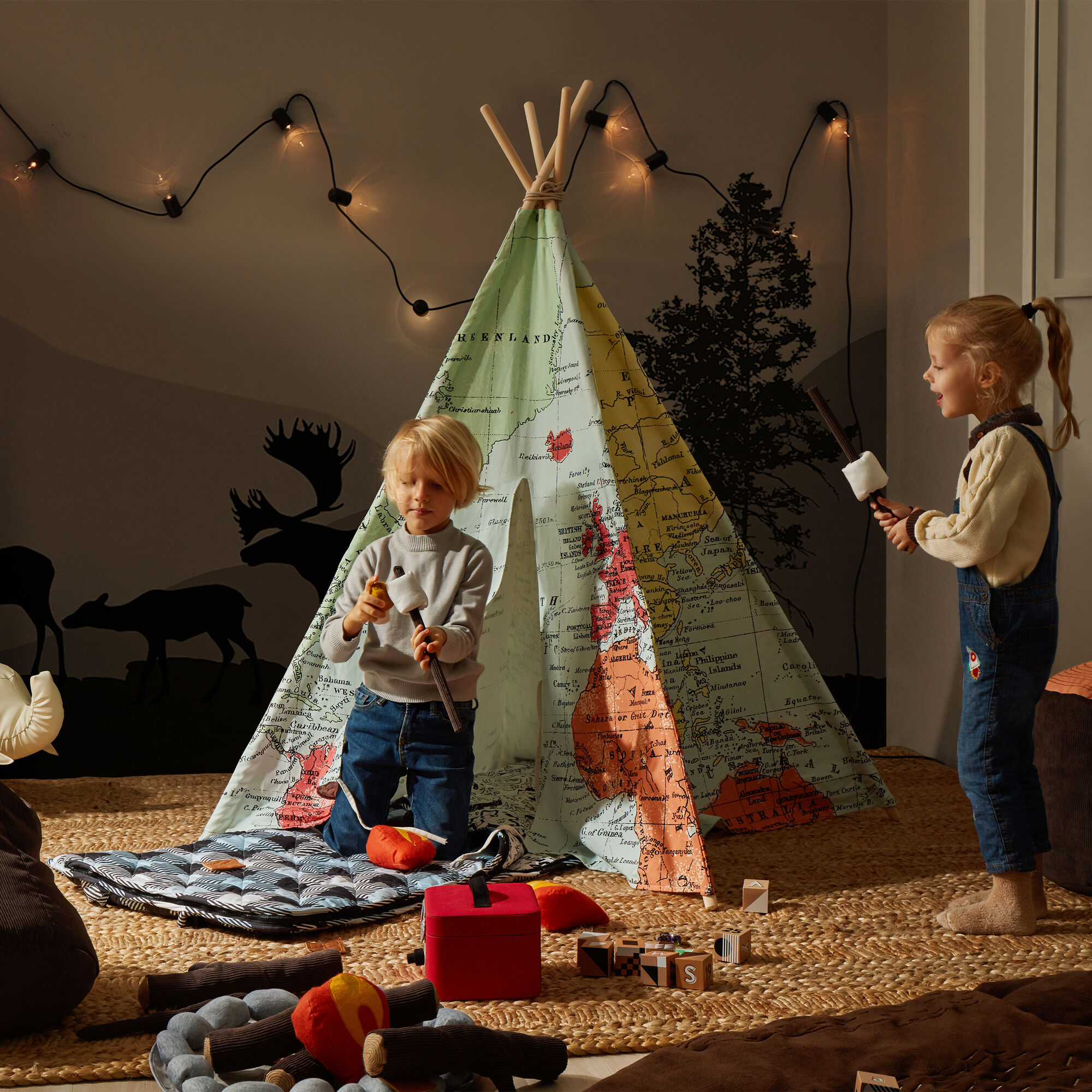 Sunny Wereldkaart Tipi Tent Multikleur-8717973935247 Sunny Wereldkaart Tipi Tent Multikleur