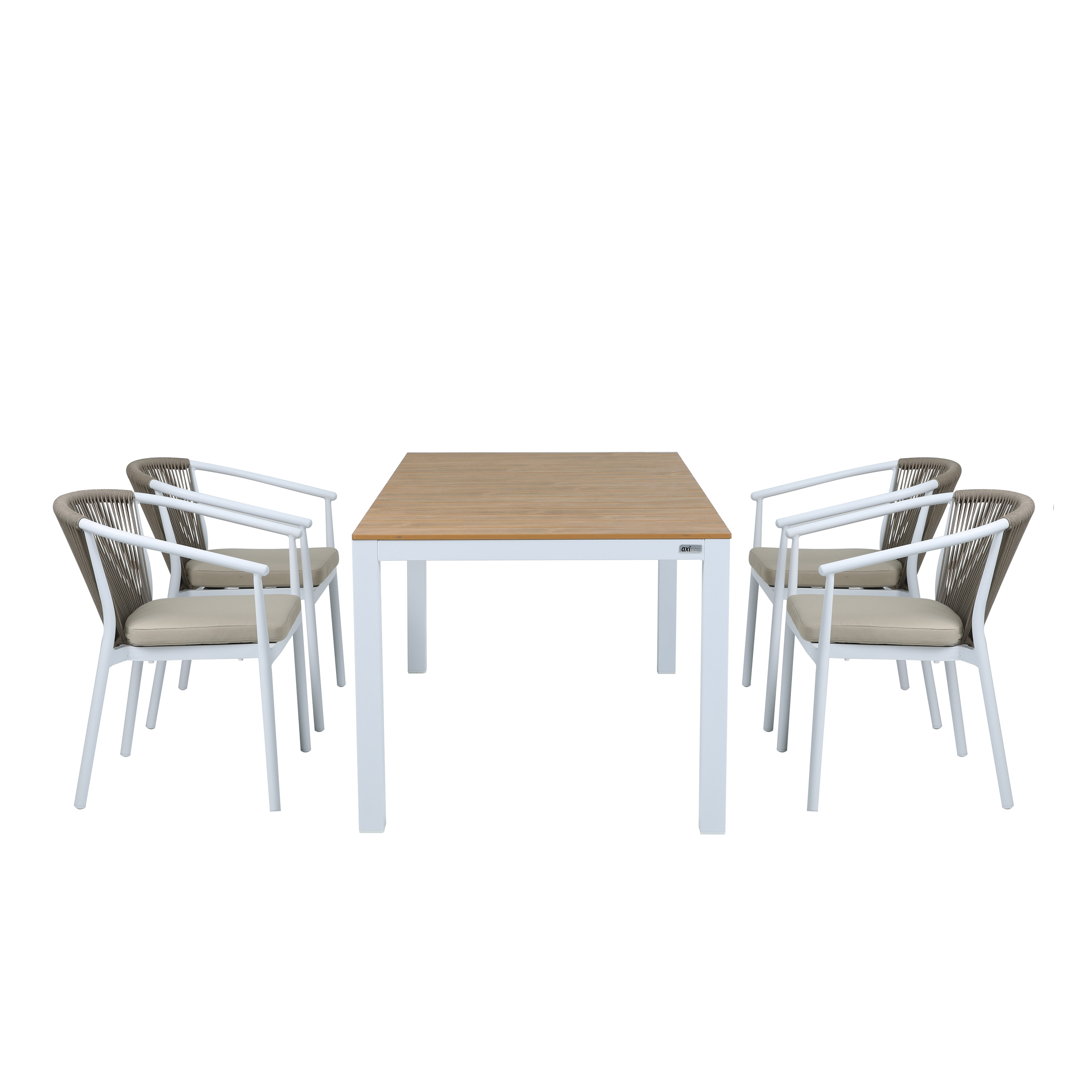 AXI Suvi Garden Set with 4 Chairs White with Teak-look Polywood-8720365062568 AXI Suvi Garden Set with 4 Chairs White with Teak-look Polywood