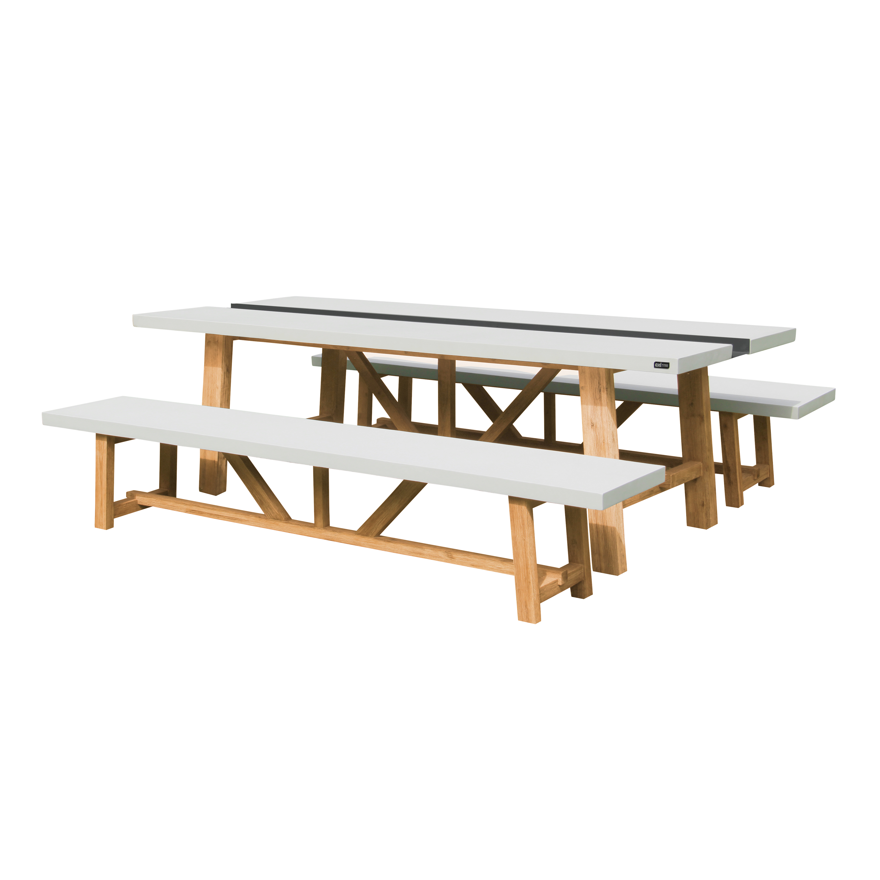 AXI Aaron Garden Set with 2 benches – Acacia wood / Limestone-look