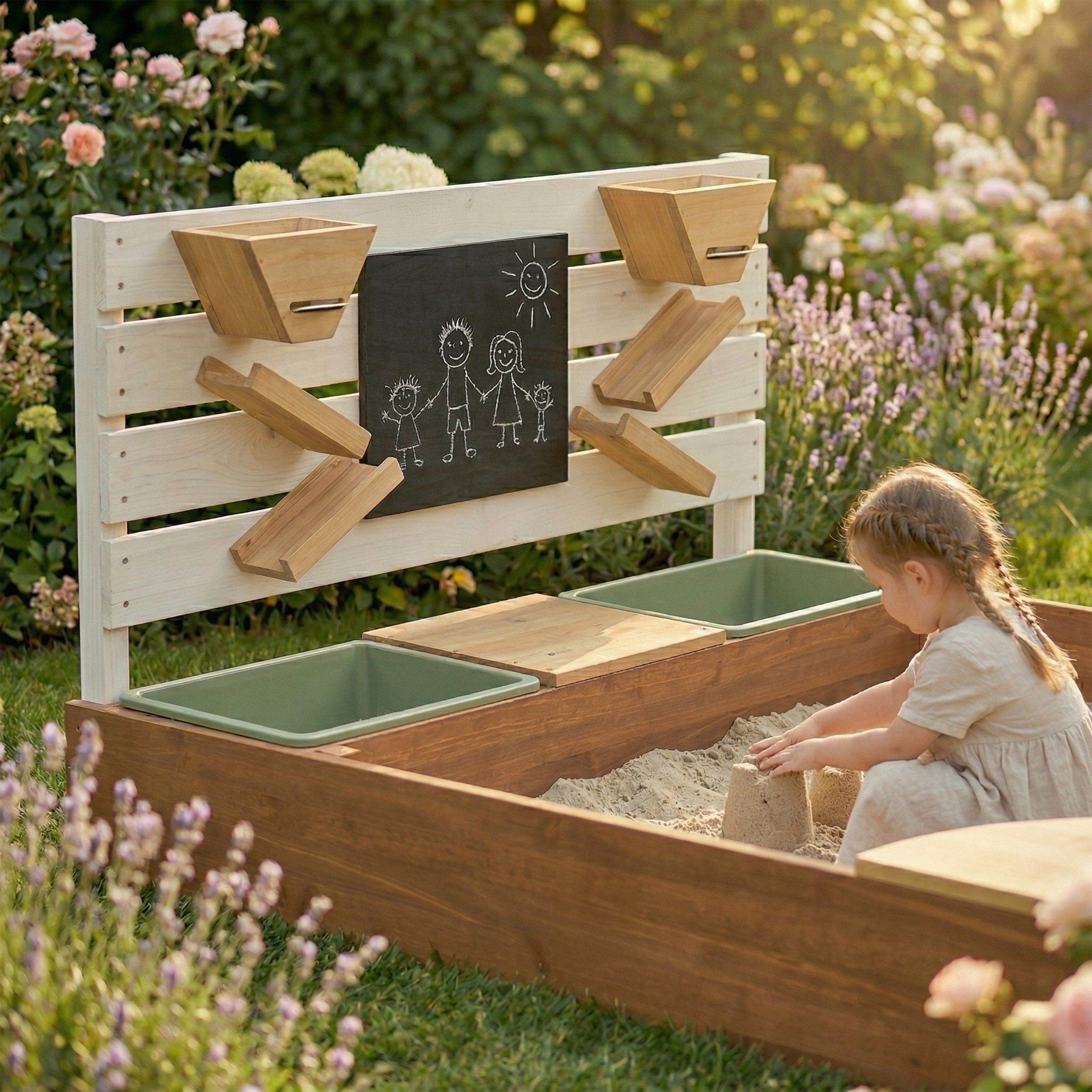 AXI Cato sandbox with sand & water trays and Play wall - 100 x 105 cm - Beige/brown