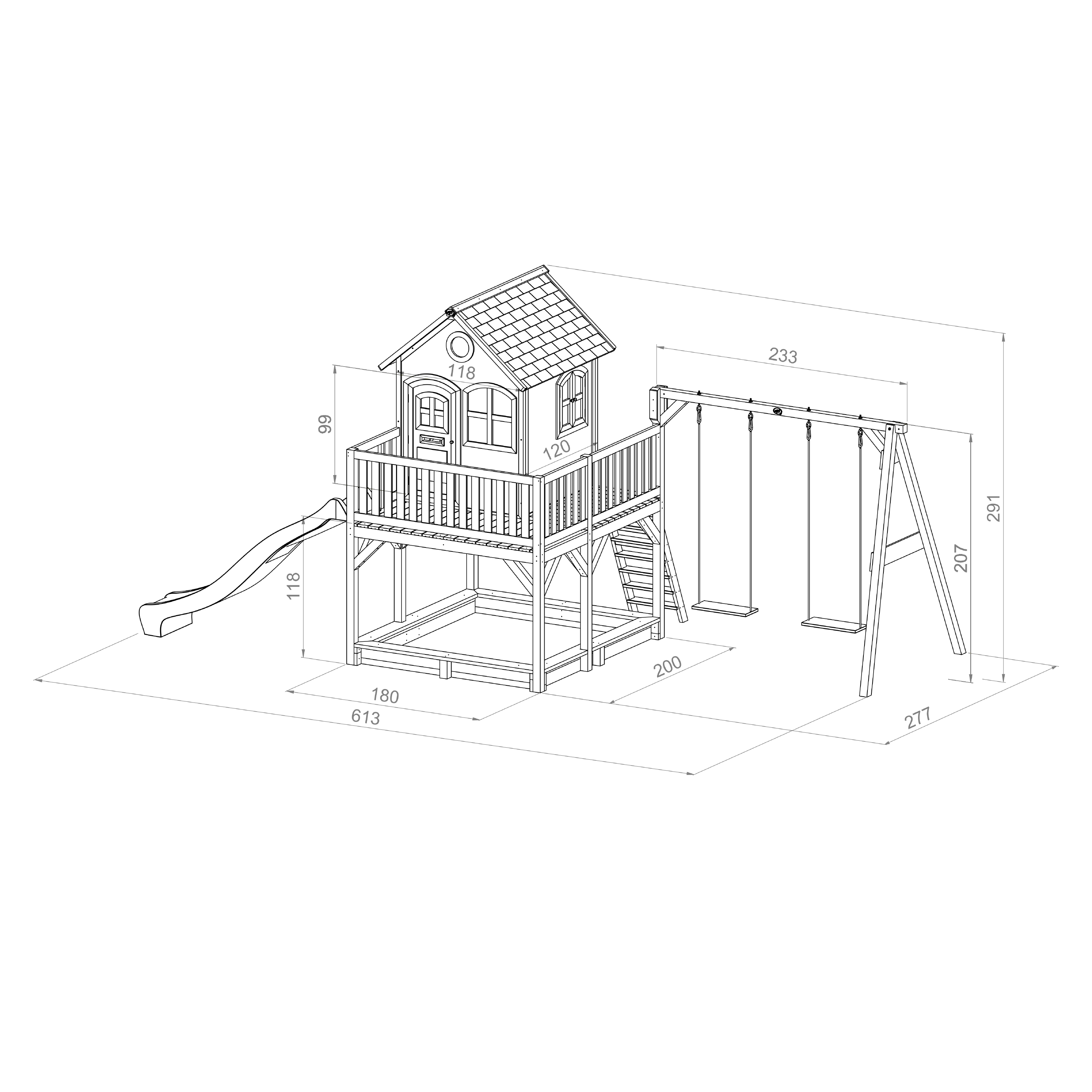 AXI Liam Playhouse with Double Swing Set Brown/White - Grey Slide