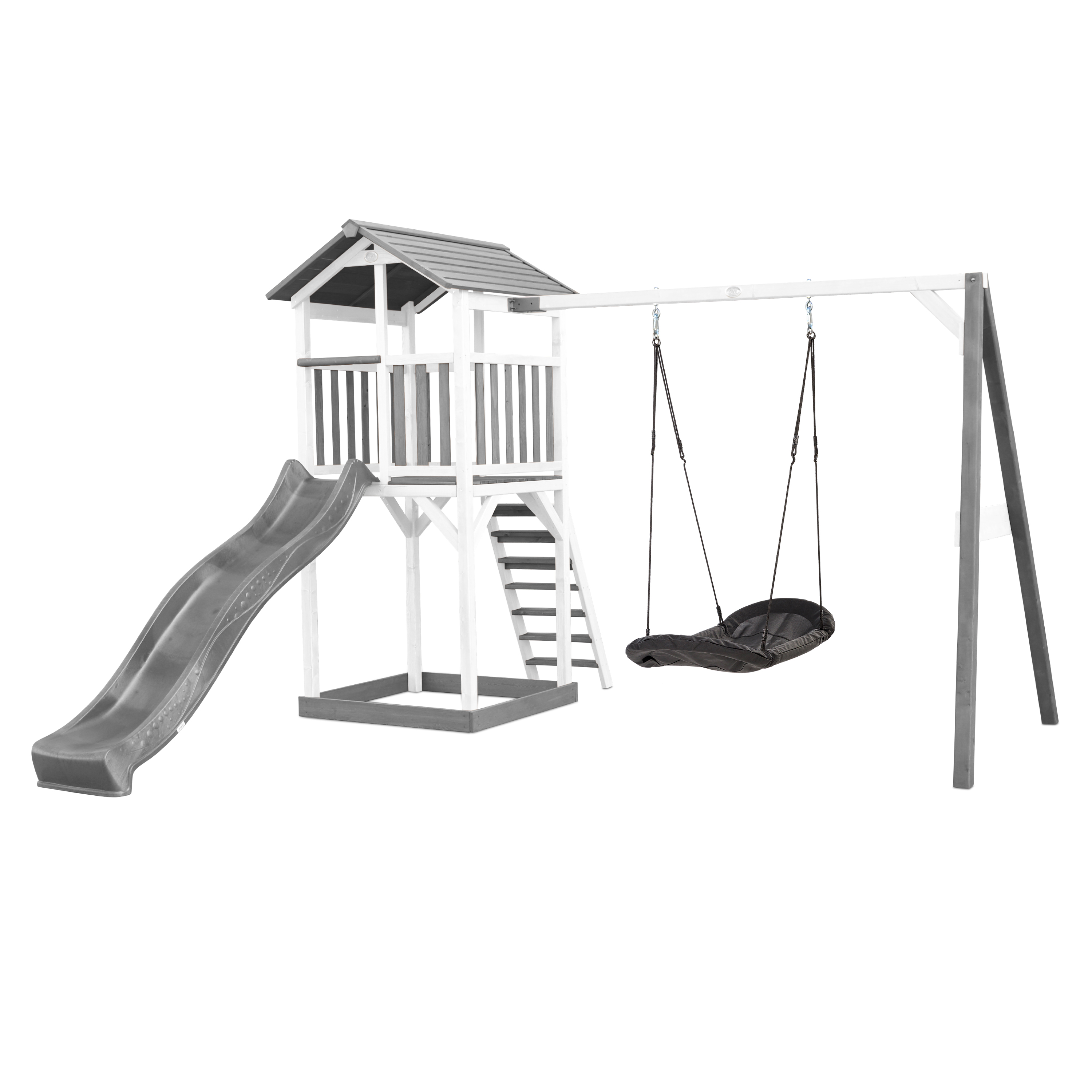AXI Beach Tower with Roxy Nest Swing Set Grey/White - Grey Slide-8717973936657 AXI Beach Tower with Roxy Nest Swing Set Grey/White - Grey Slide