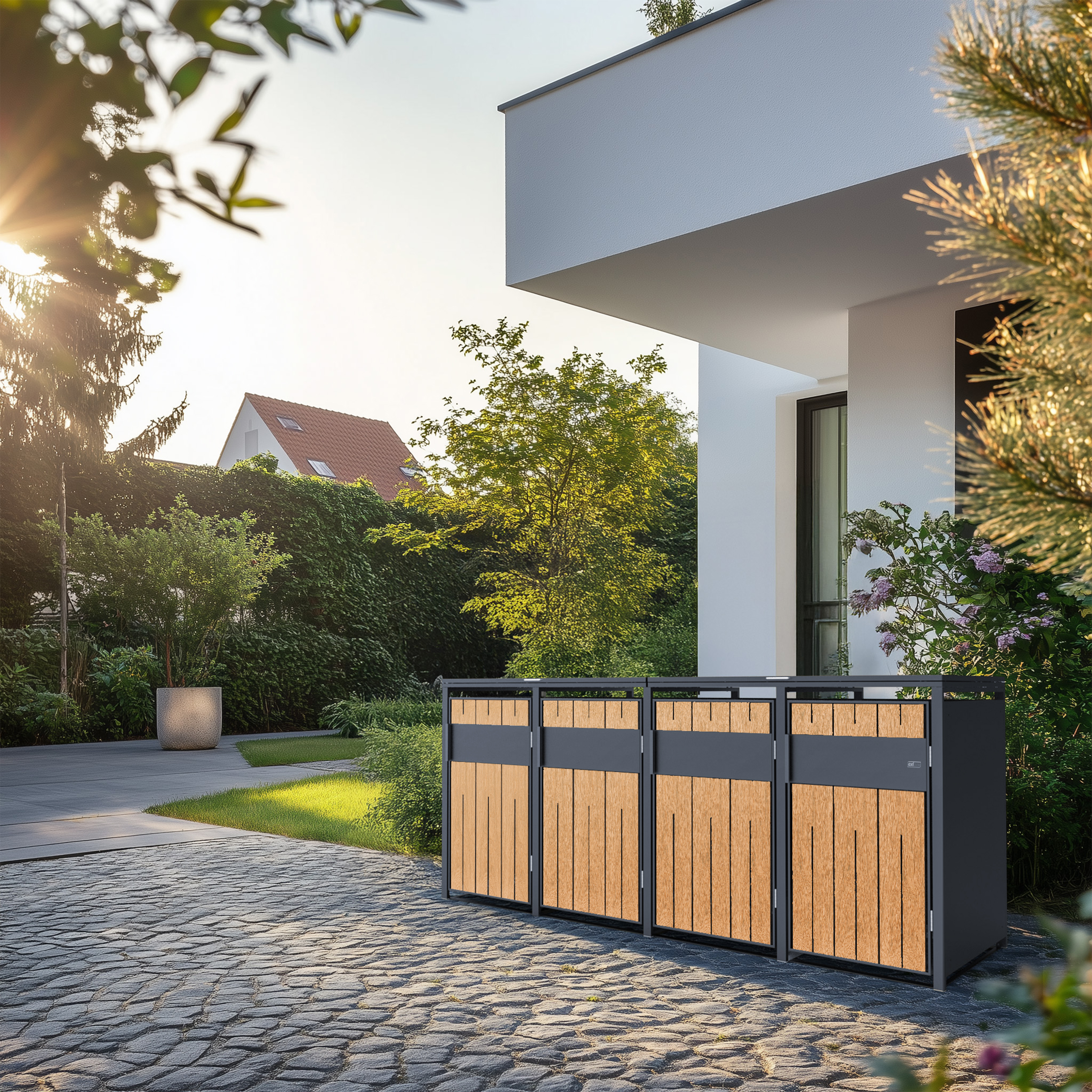 AXI Luke Metal Garbage Bin Shed - 4 Garbage Bins-8720365067921 AXI Luke Metal Garbage Bin Shed - 4 Garbage Bins