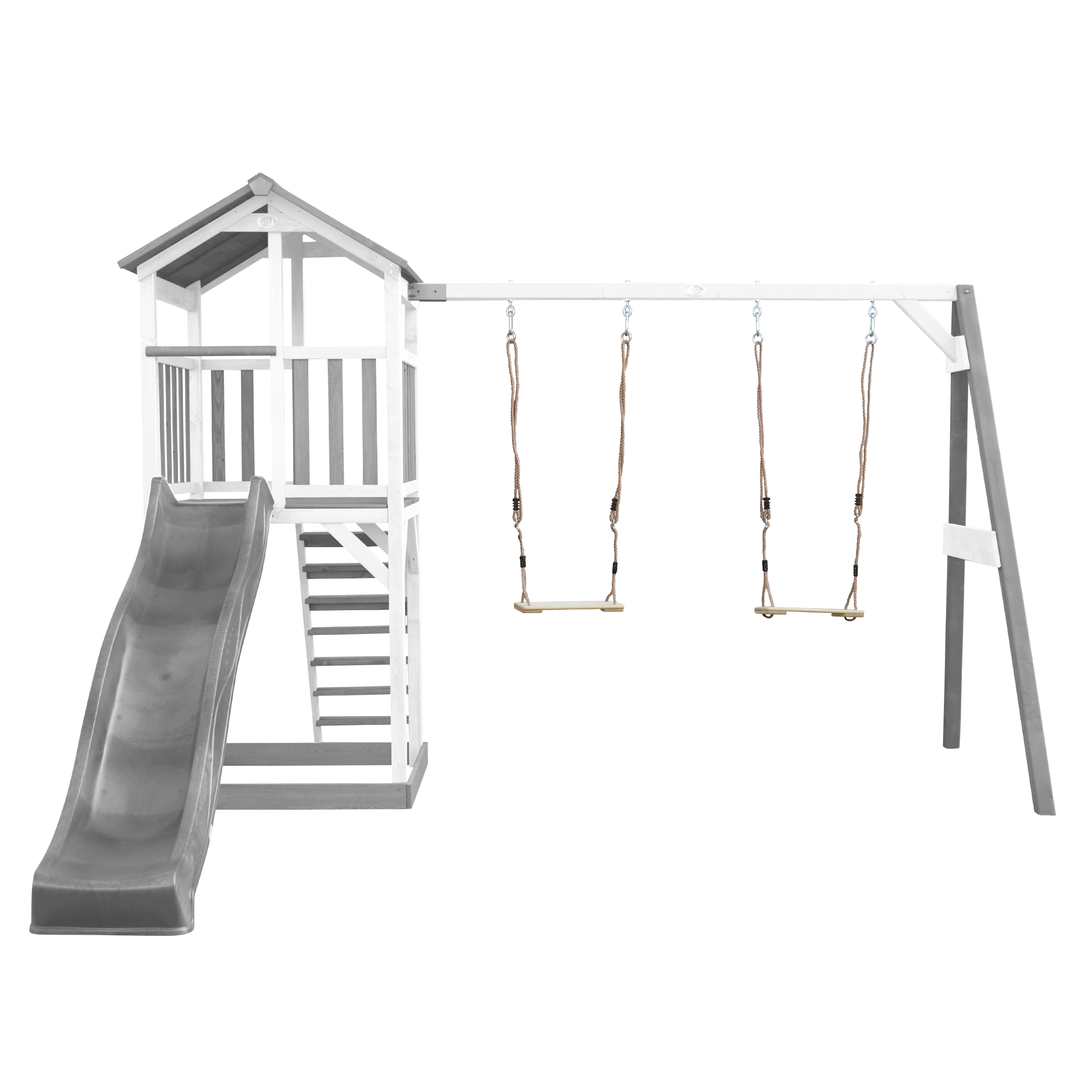 AXI Beach Tower with Double Swing Set Grey/White - Grey Slide