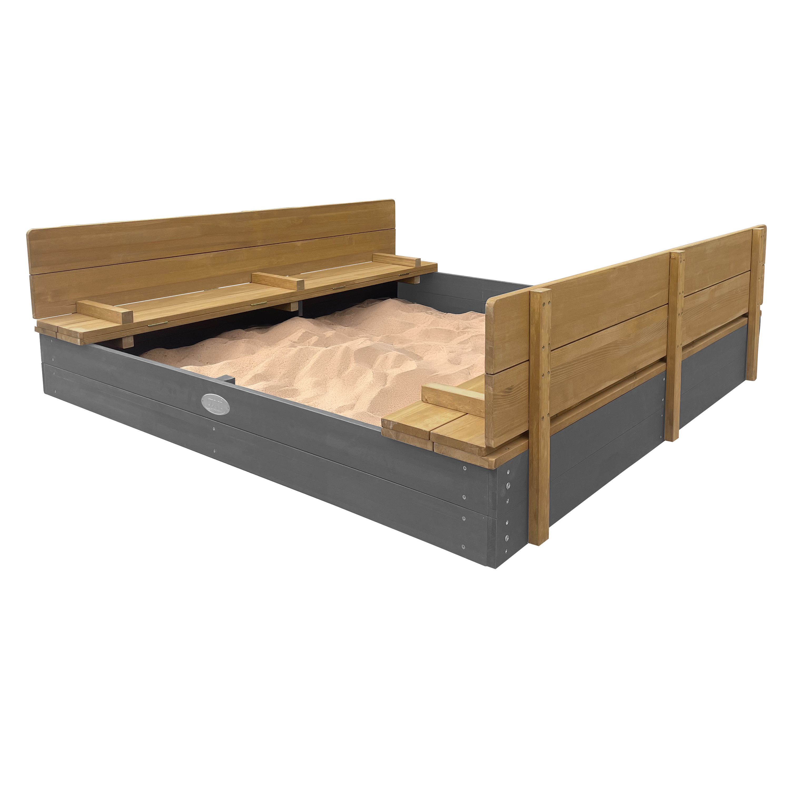 AXI Ella XXL Sandbox 150 x 150 x 20 cm with benches - Grey/Brown