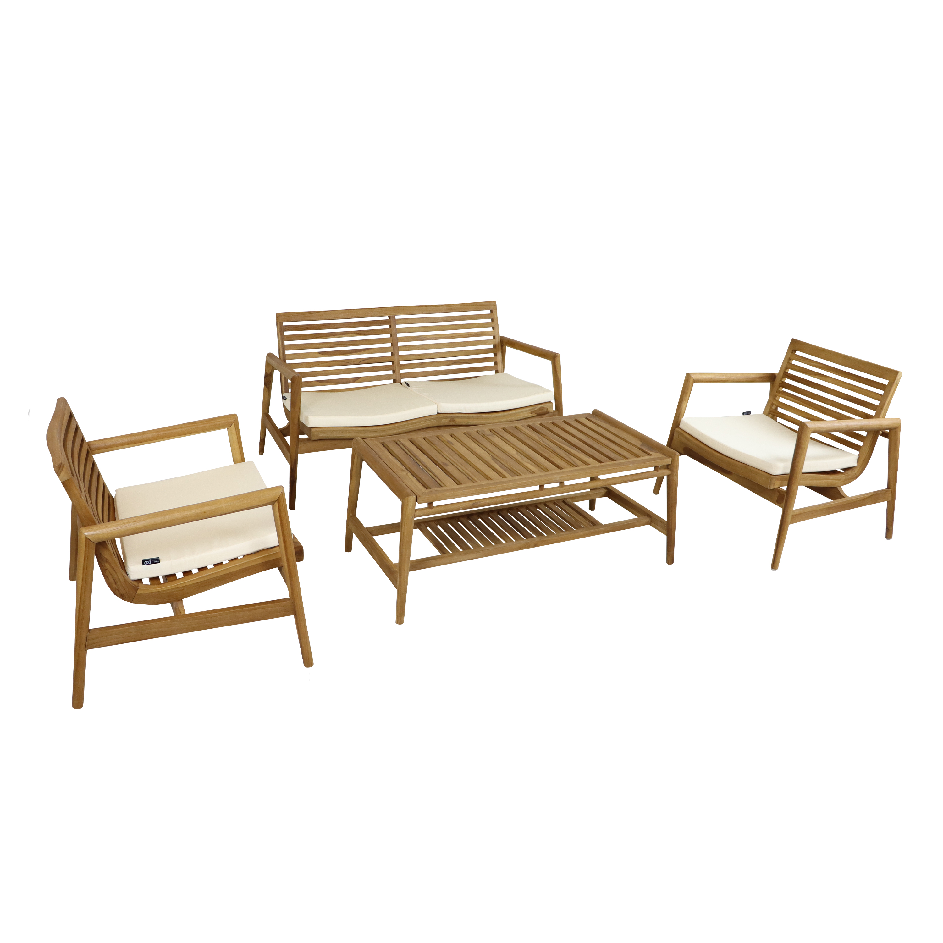 AXI June Lounge Set 4-piece with bench, table & 2 chairs - Teak/Cream