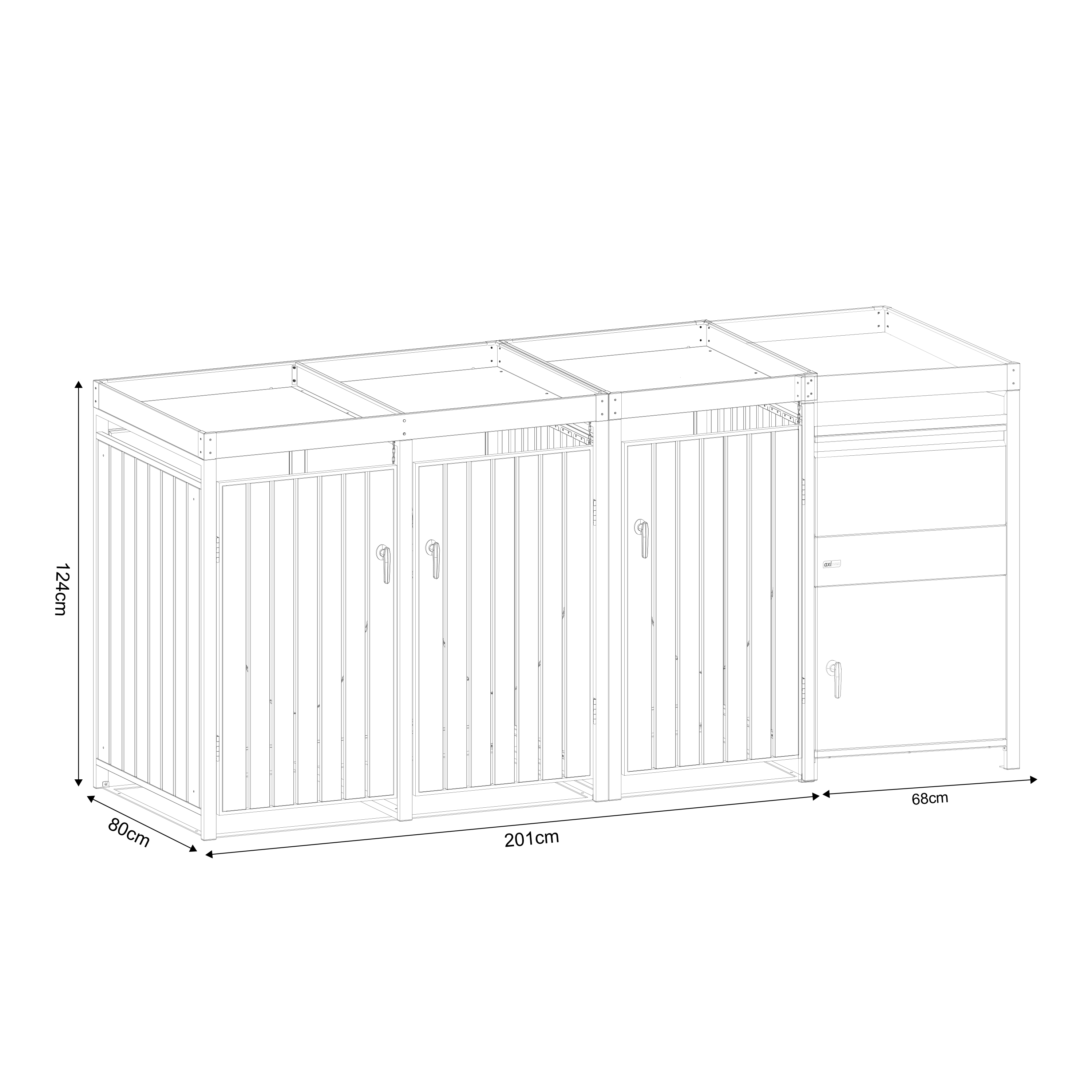 AXI Leon Bin Storage with Louis Parcel Postbox Anthracite – 3 Garbage Bins