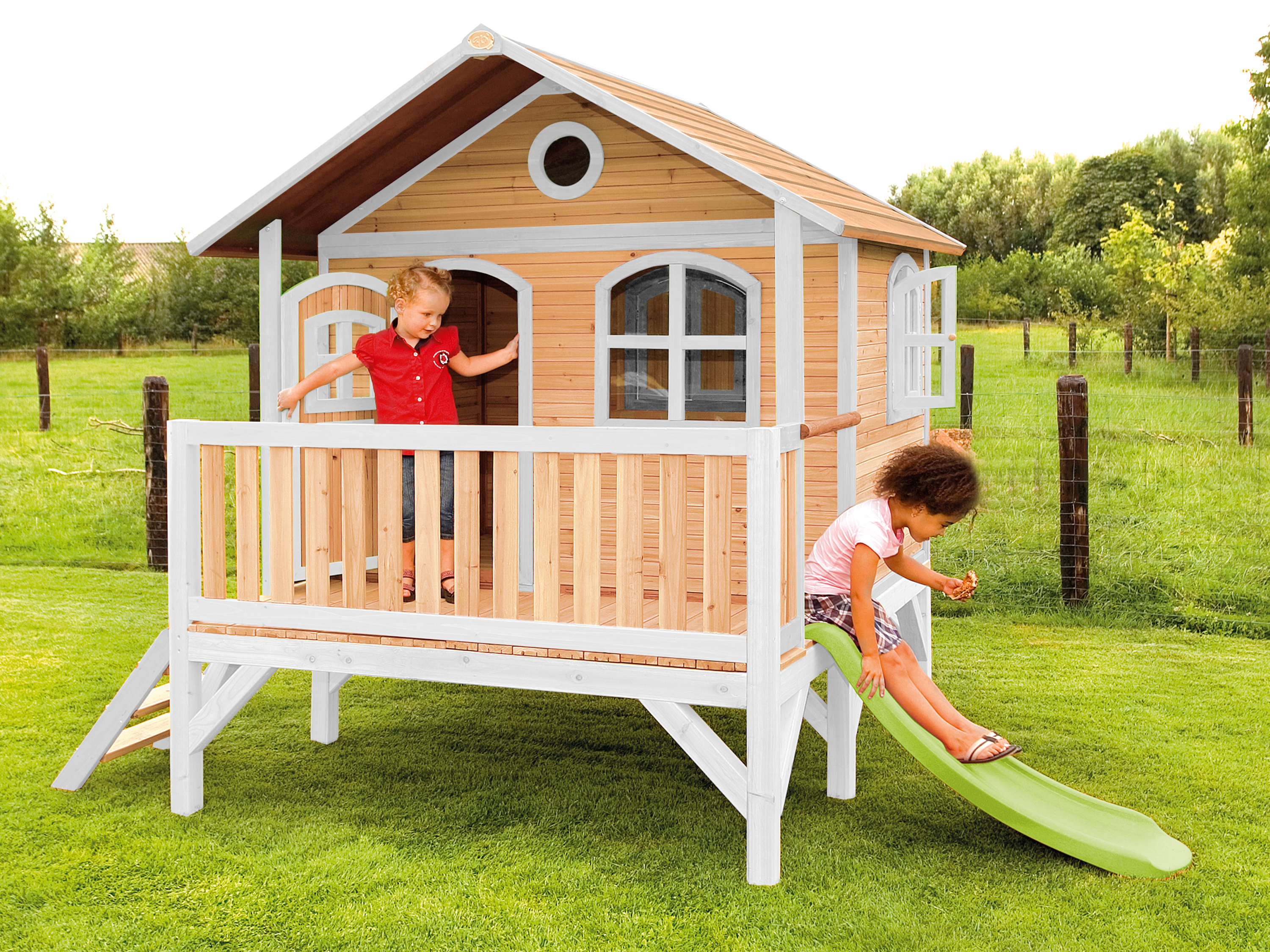 AXI Stef Playhouse Brown/White - Lime Green Slide