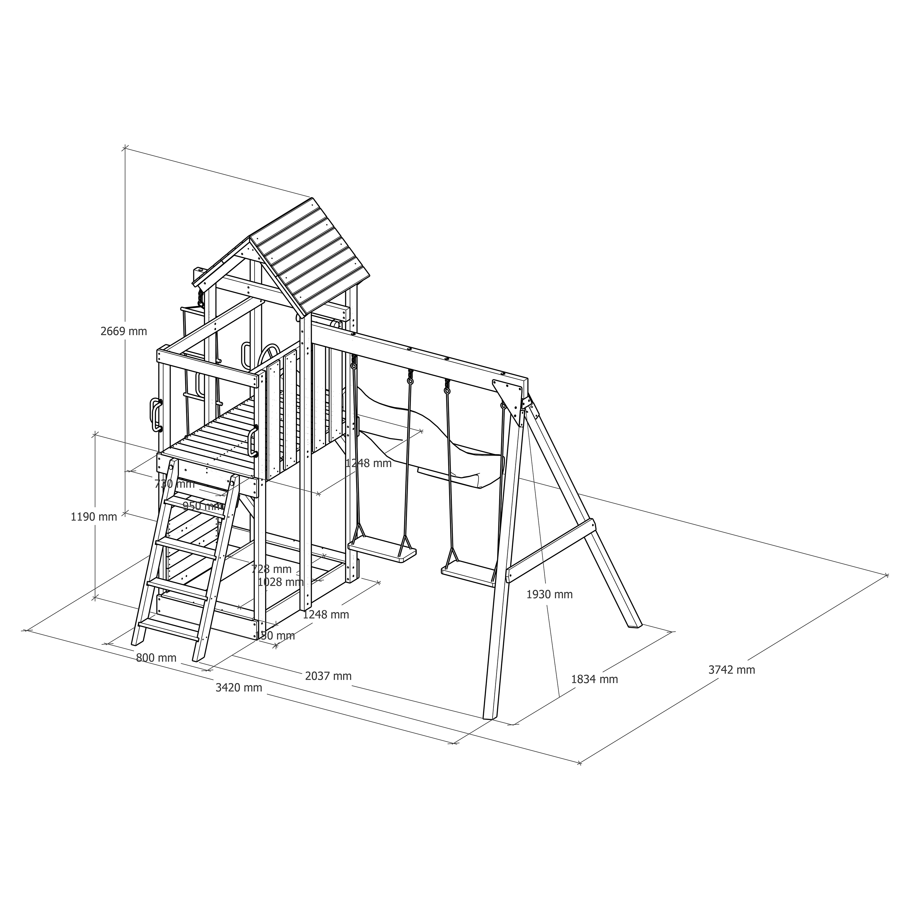 AXI Moos Play Set with Double Swing and Rope Ladder Brown - Blue Slide -8720365062100 AXI Moos Play Set with Double Swing and Rope Ladder Brown - Blue Slide