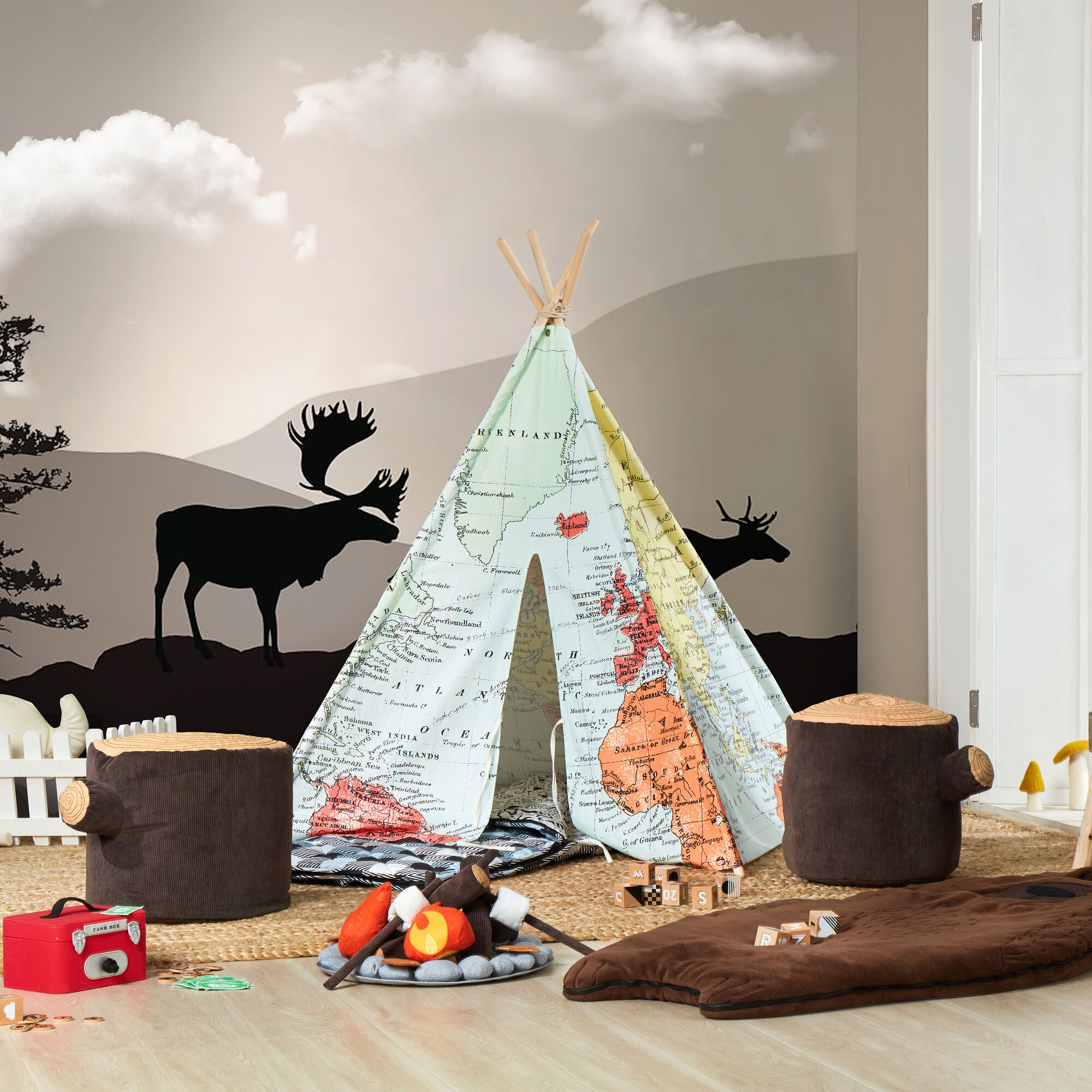Sunny Wereldkaart Tipi Tent Multikleur-8717973935247 Sunny Wereldkaart Tipi Tent Multikleur
