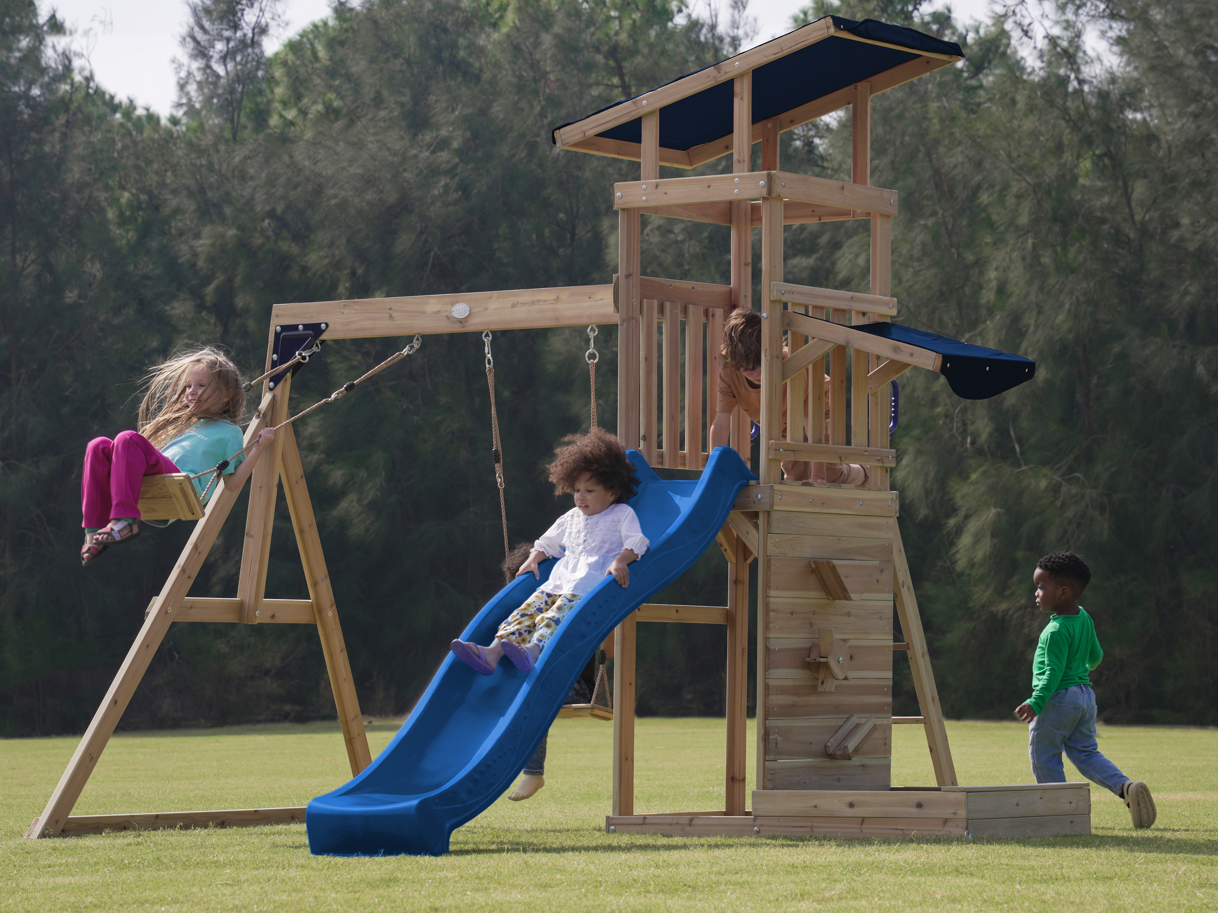 AXI Malik Climbing Frame with Double Swing Set - Blue Slide