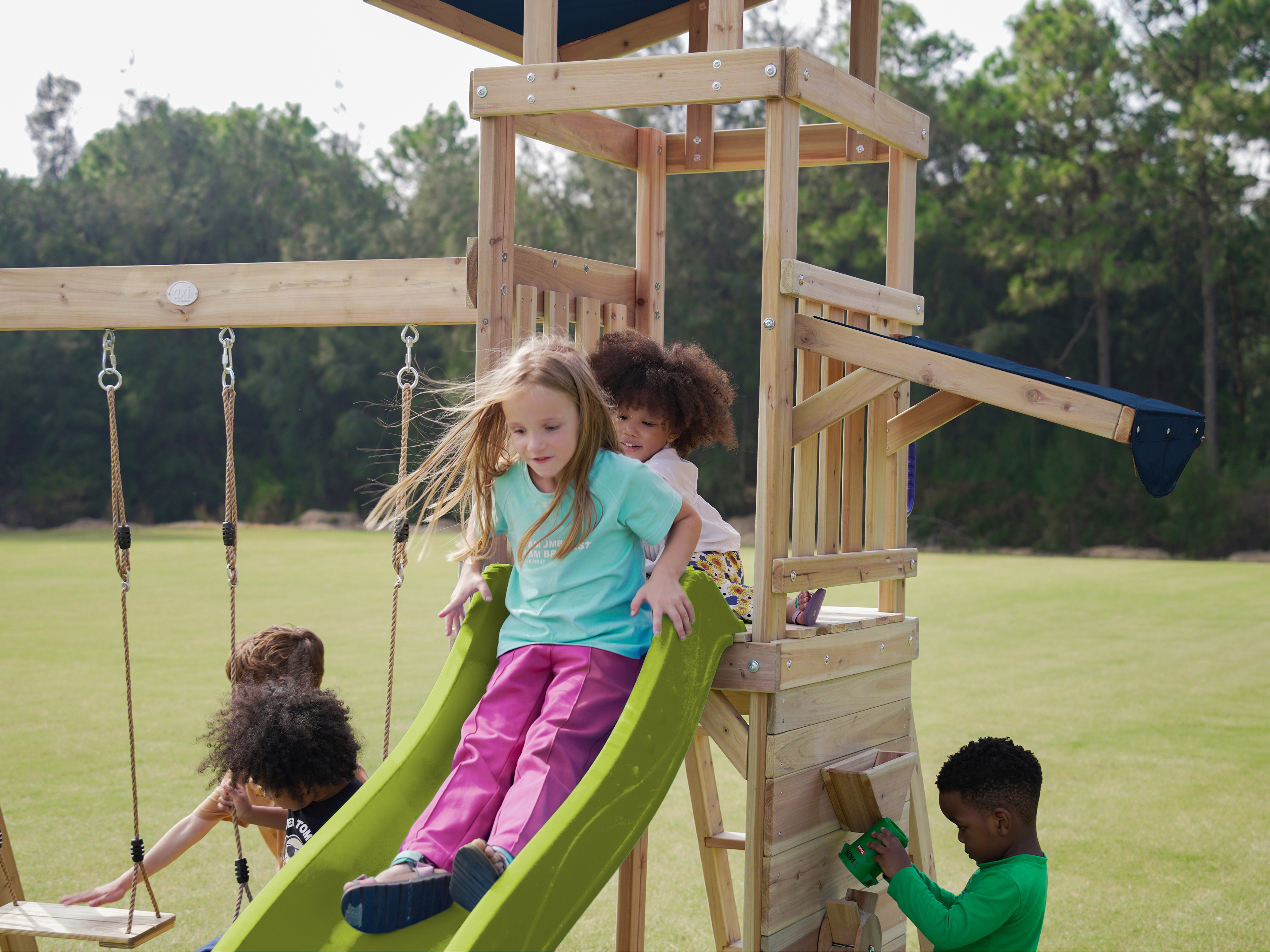 AXI Malik Climbing Frame with Double Swing Set - Lime Green Slide