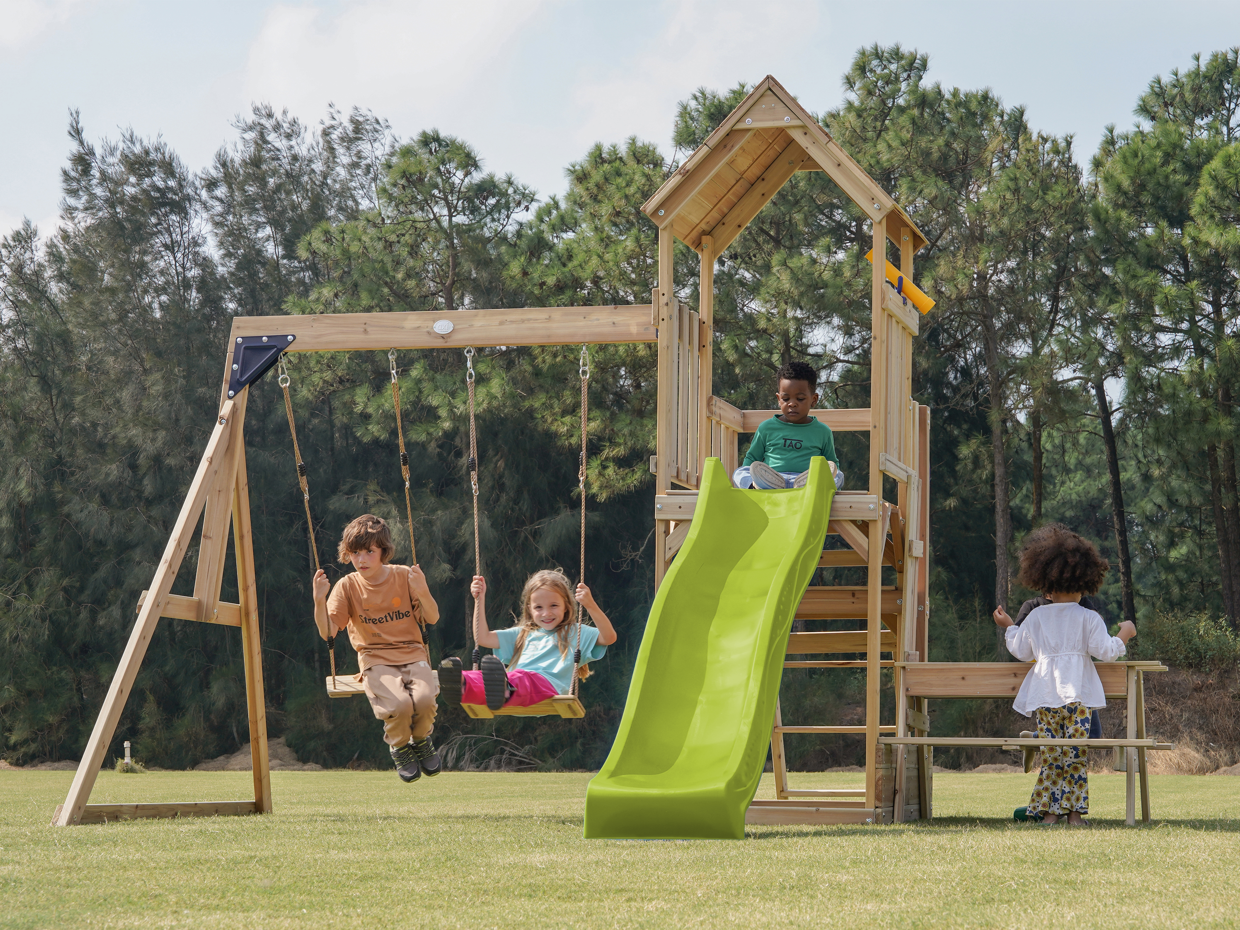 AXI Mette Playground with Double Swing Brown - Lime Green Slide 