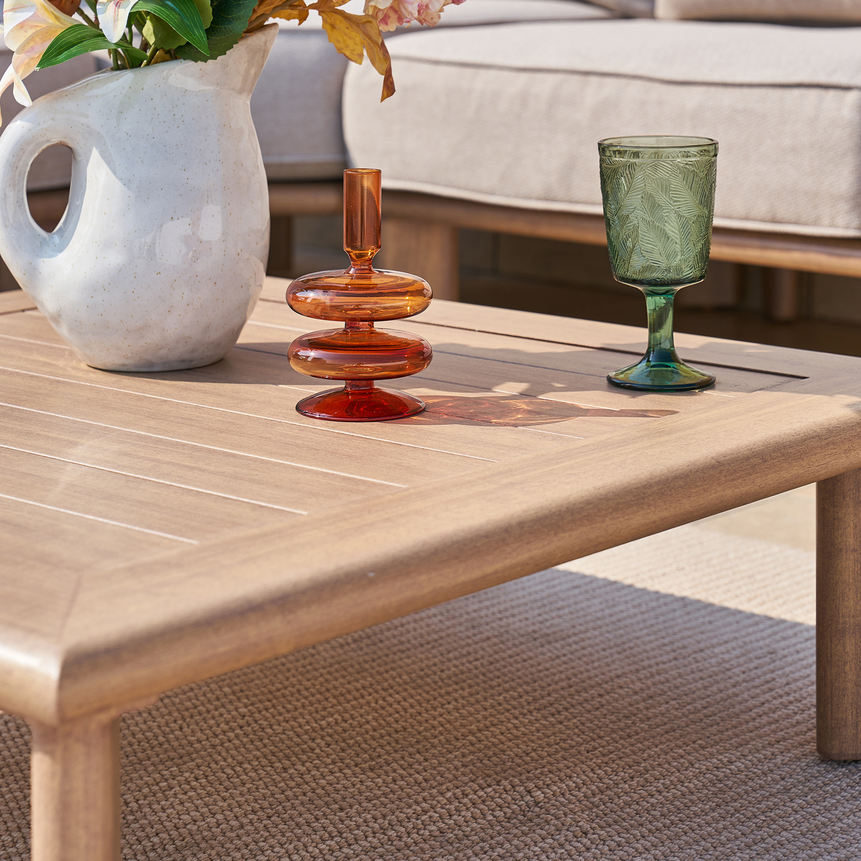 AXI Avery Lounge Set with Side Tables Wood-Look with Beige-8720365065637 AXI Avery Lounge Set with Side Tables Wood-Look with Beige