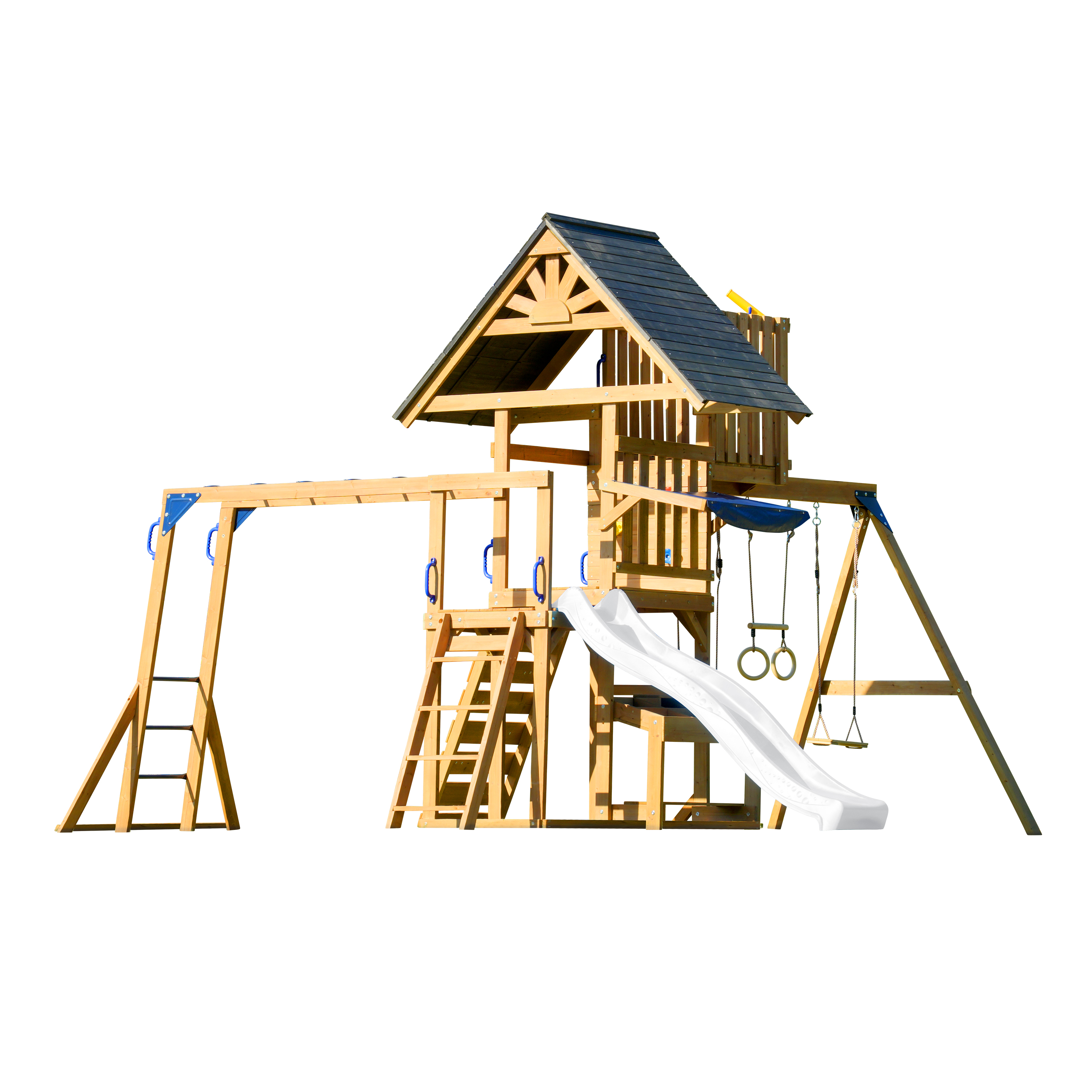 AXI Mitch Climbing Frame with Double Swing. Trapeze and Lookout Tower – White Slide