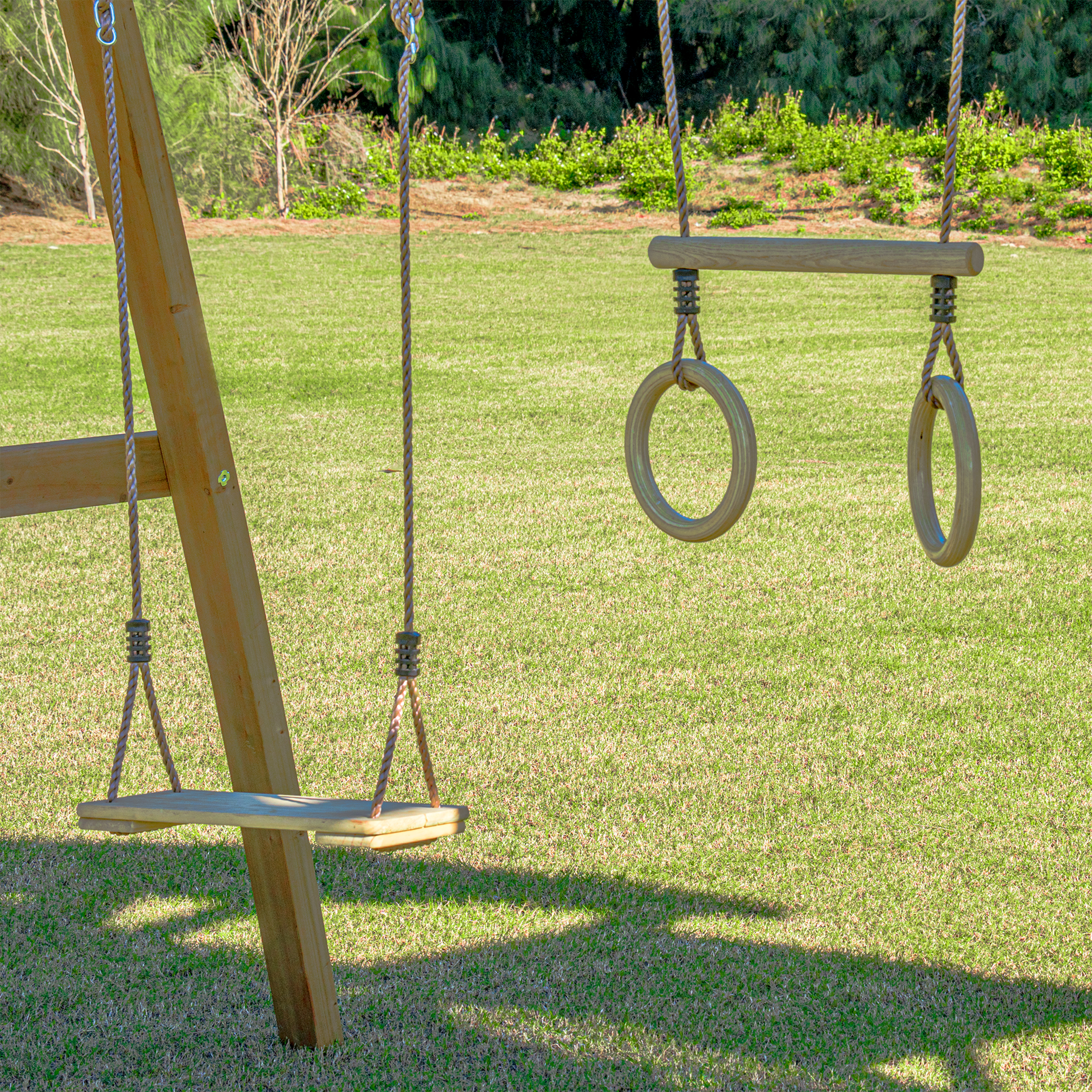 AXI Mitch Climbing Frame with Double Swing. Trapeze and Lookout Tower – Green Slide