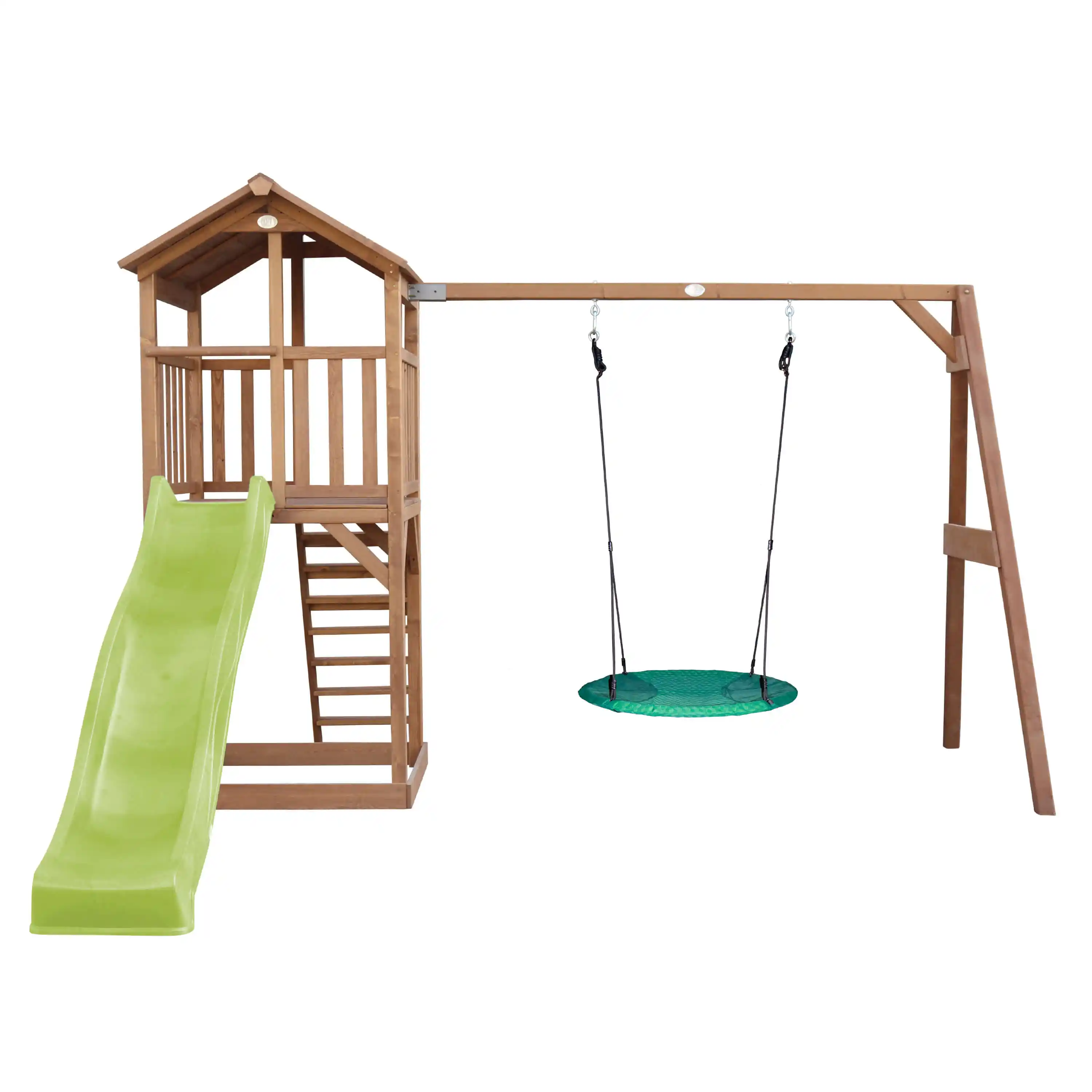 AXI Beach Tower Speeltoren met Summer Nestschommel Bruin - Limoen groene Glijbaan