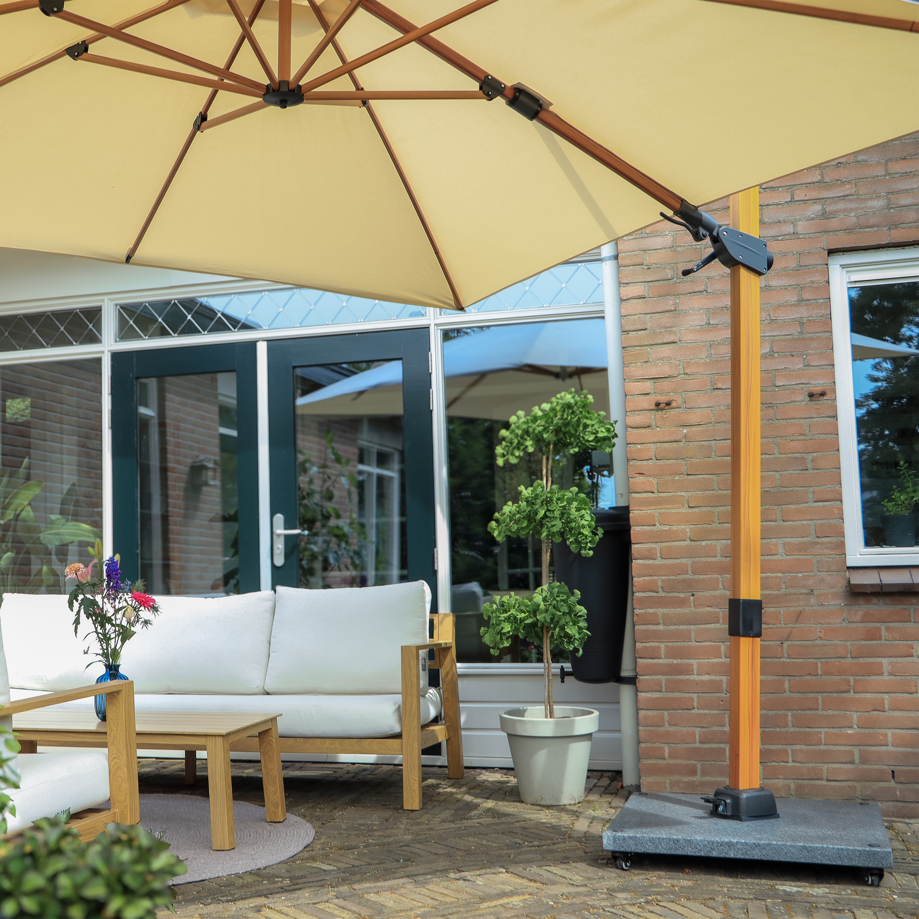 AXI Apollo Premium Zweefparasol 300x300cm Houtlook/beige
