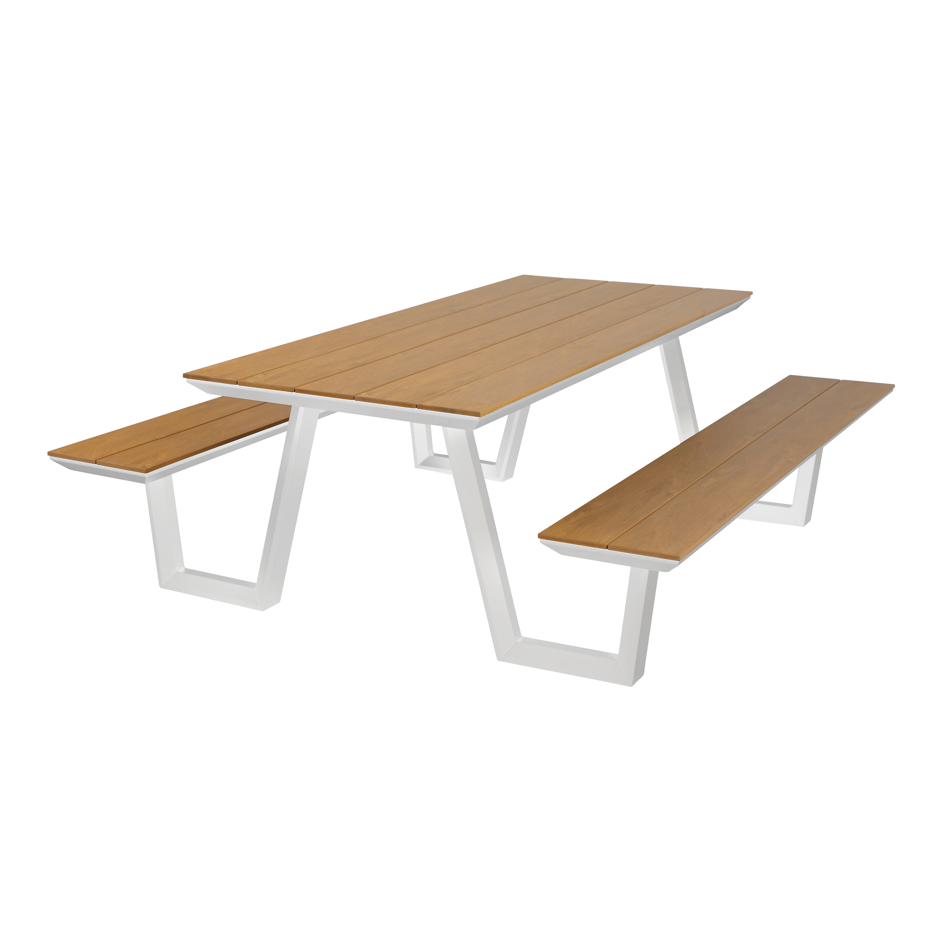 AXI Nori Picnic Table with 2 Benches White with Teak-look Polywood