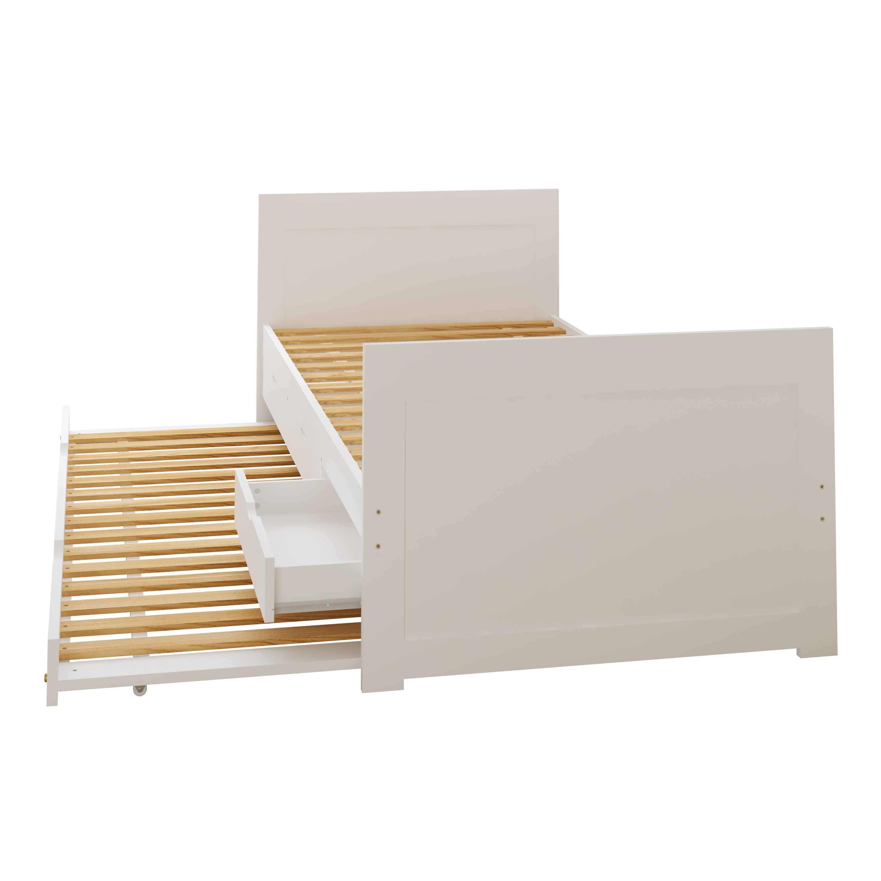 Sunny Eli Kids Bed with Pull-Out Bed and 3 Storage Drawers White – With Mattress