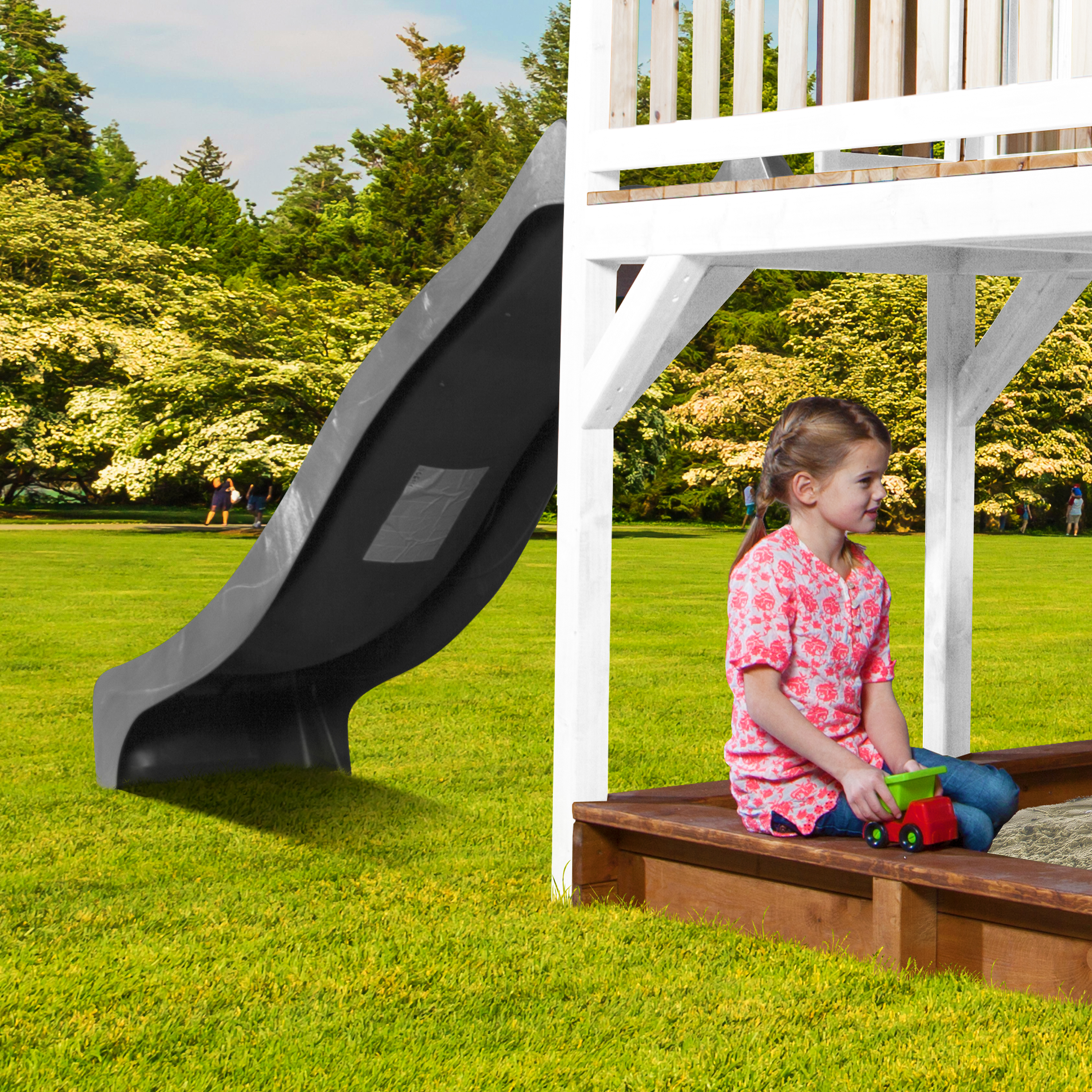 AXI Liam Playhouse with Double Swing Set Brown/White - Grey Slide