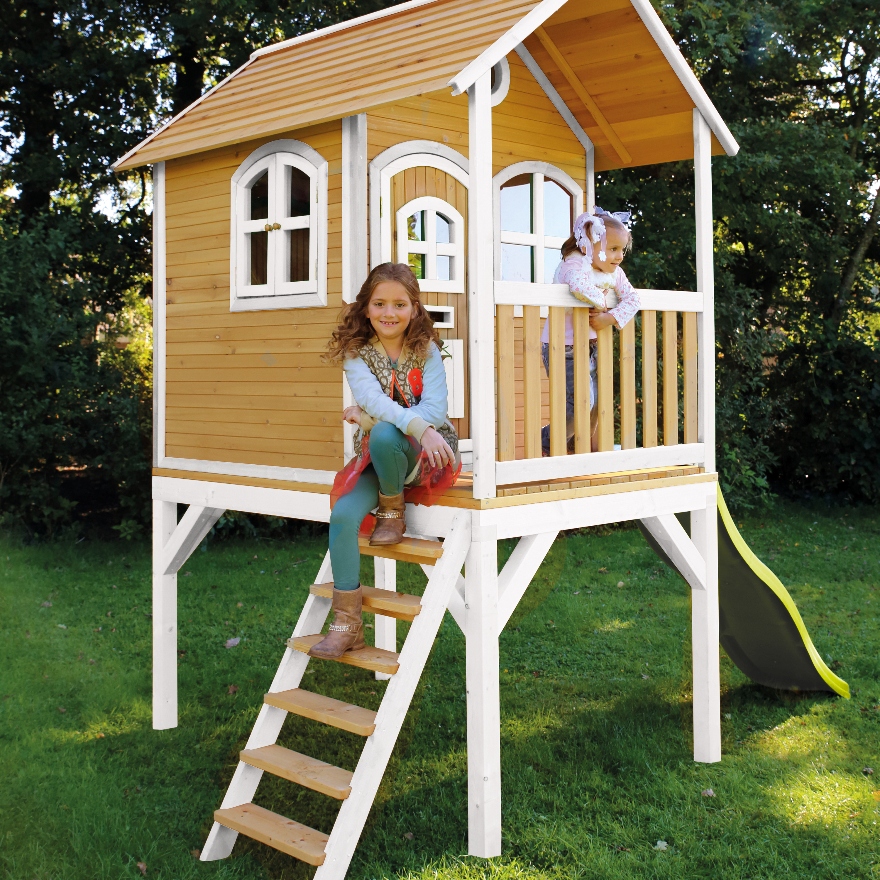 AXI Laura Playhouse Brown/white - Lime green Slide