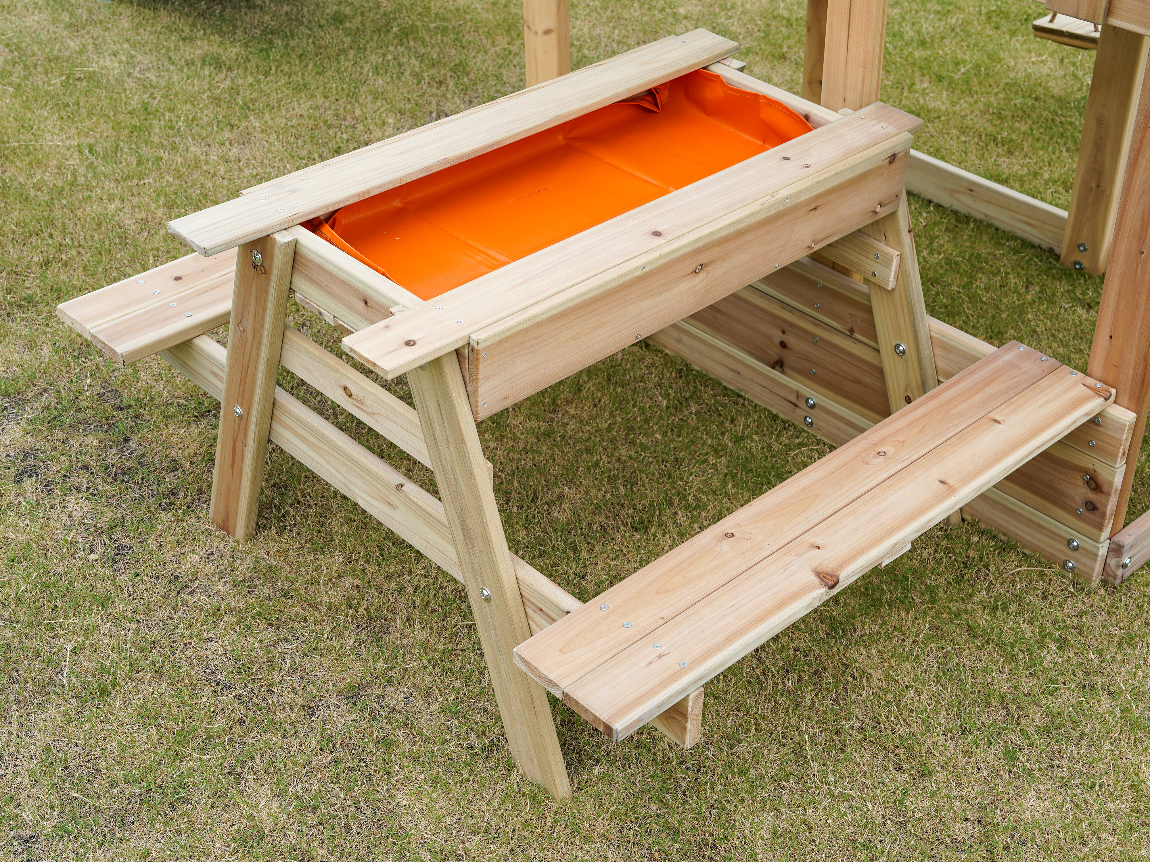 AXI Mette Climbing Frame with Double Swing Set and Picnic Table - Cream Slide