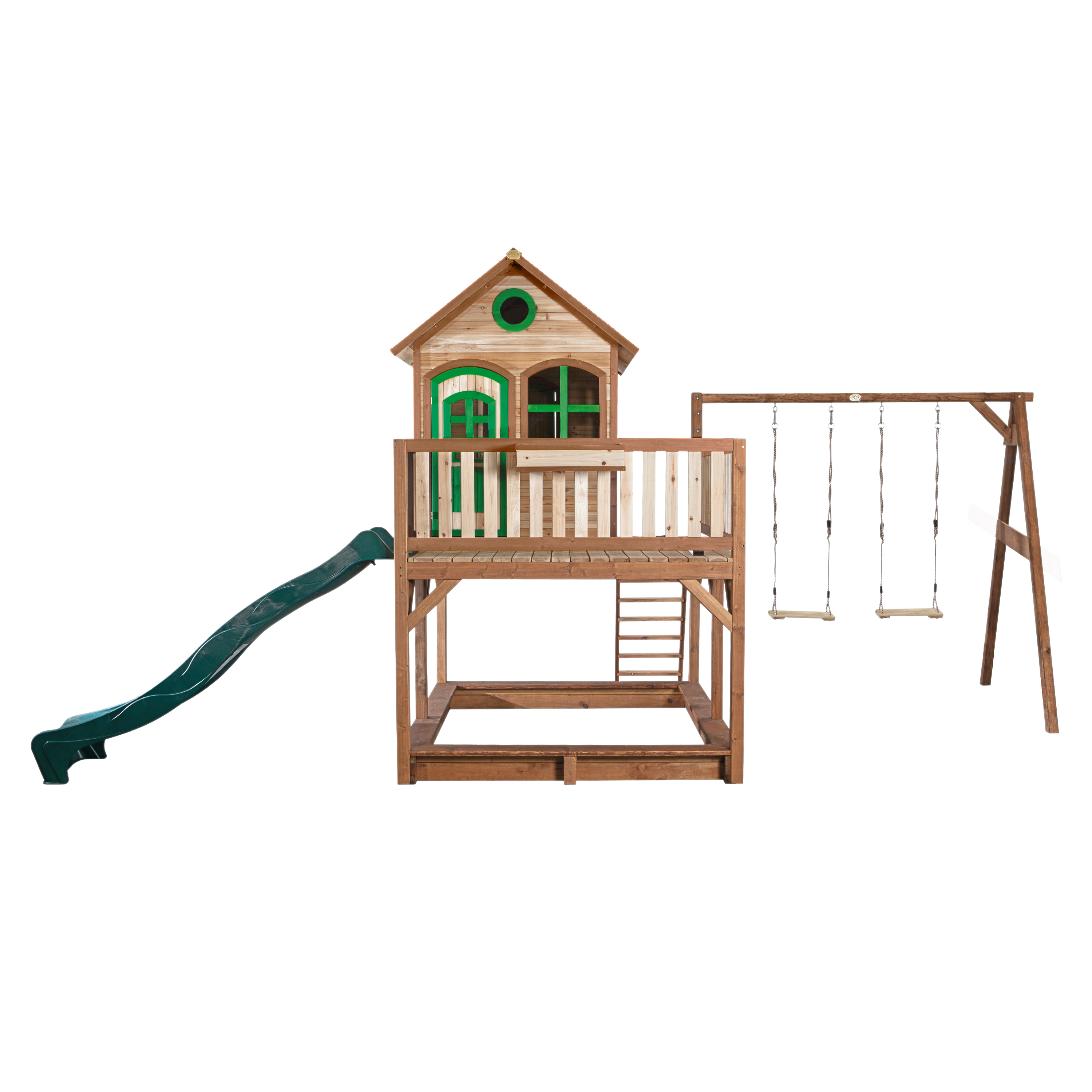 AXI Liam Playhouse with Double Swing Set Brown/Green - Green Slide