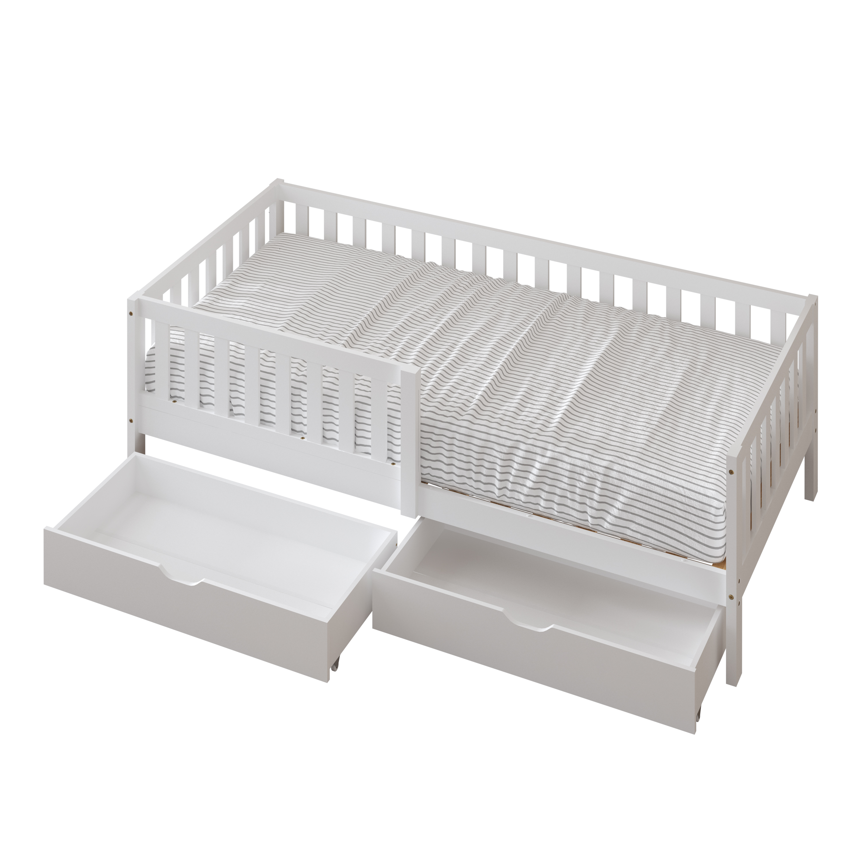 Sunny Isa Kids Bed with 2 Storage Drawers and Guardrail White – Without Mattress