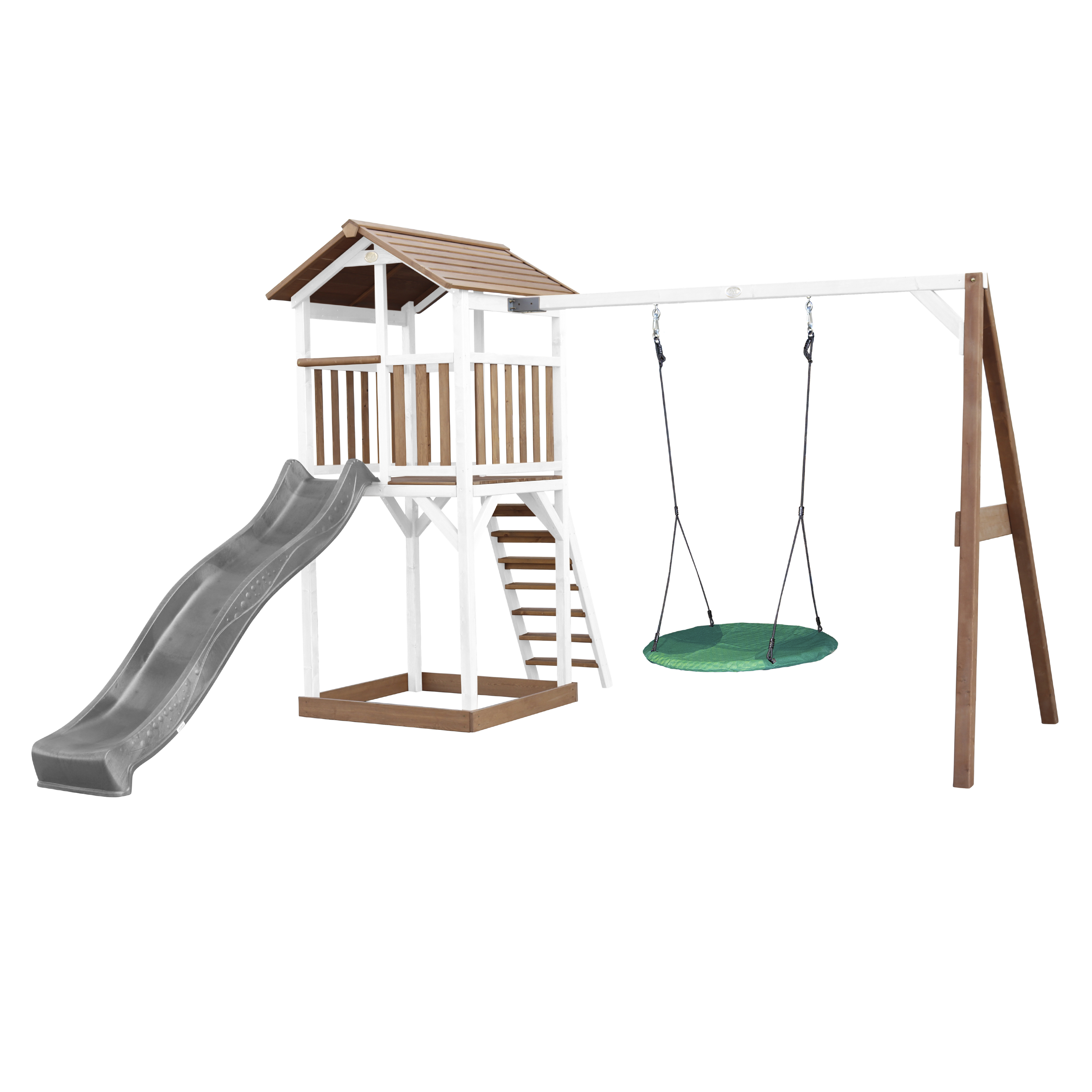 AXI Beach Tower with Summer Nest Swing Set Brown/White - Grey Slide-8717973939313 AXI Beach Tower with Summer Nest Swing Set Brown/White - Grey Slide