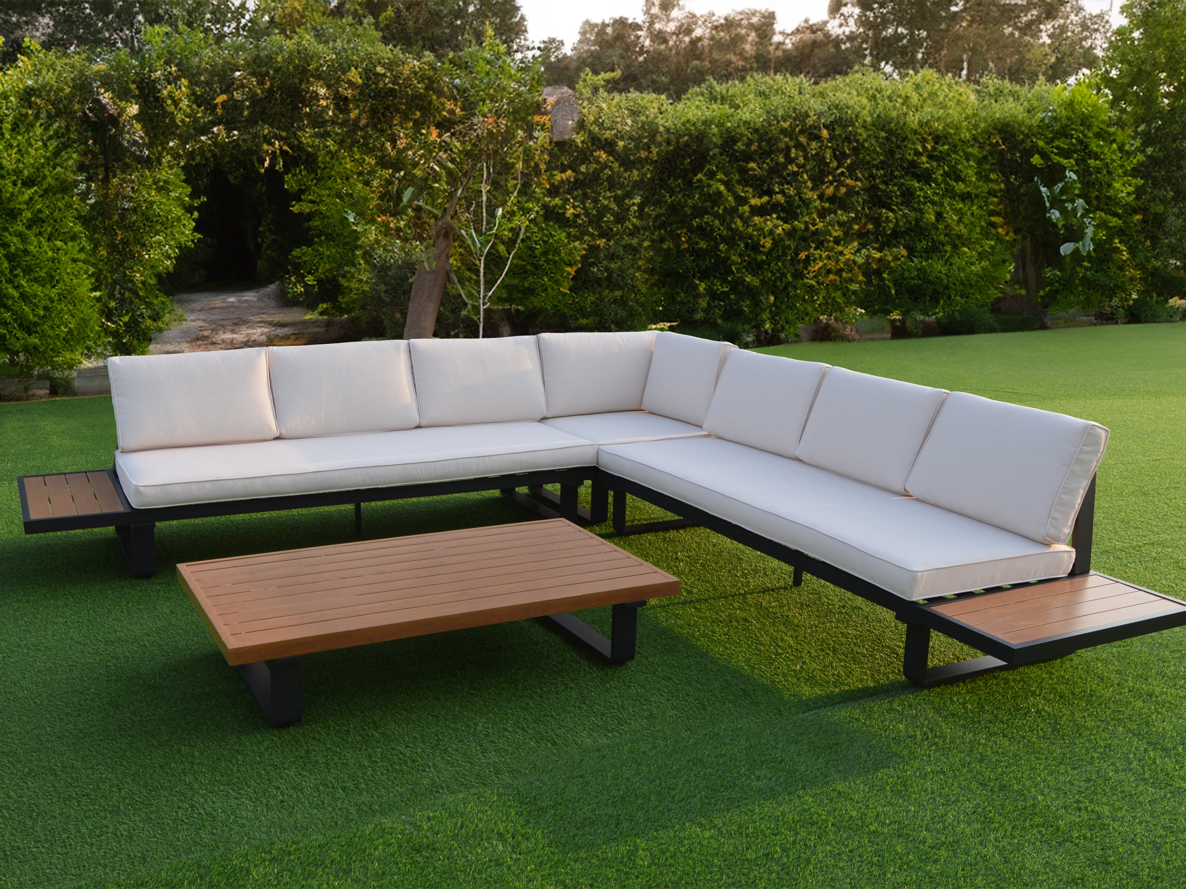AXI Elin Lounge Set with Side Tables Anthracite with Wood-Look-8720365064128 AXI Elin Lounge Set with Side Tables Anthracite with Wood-Look