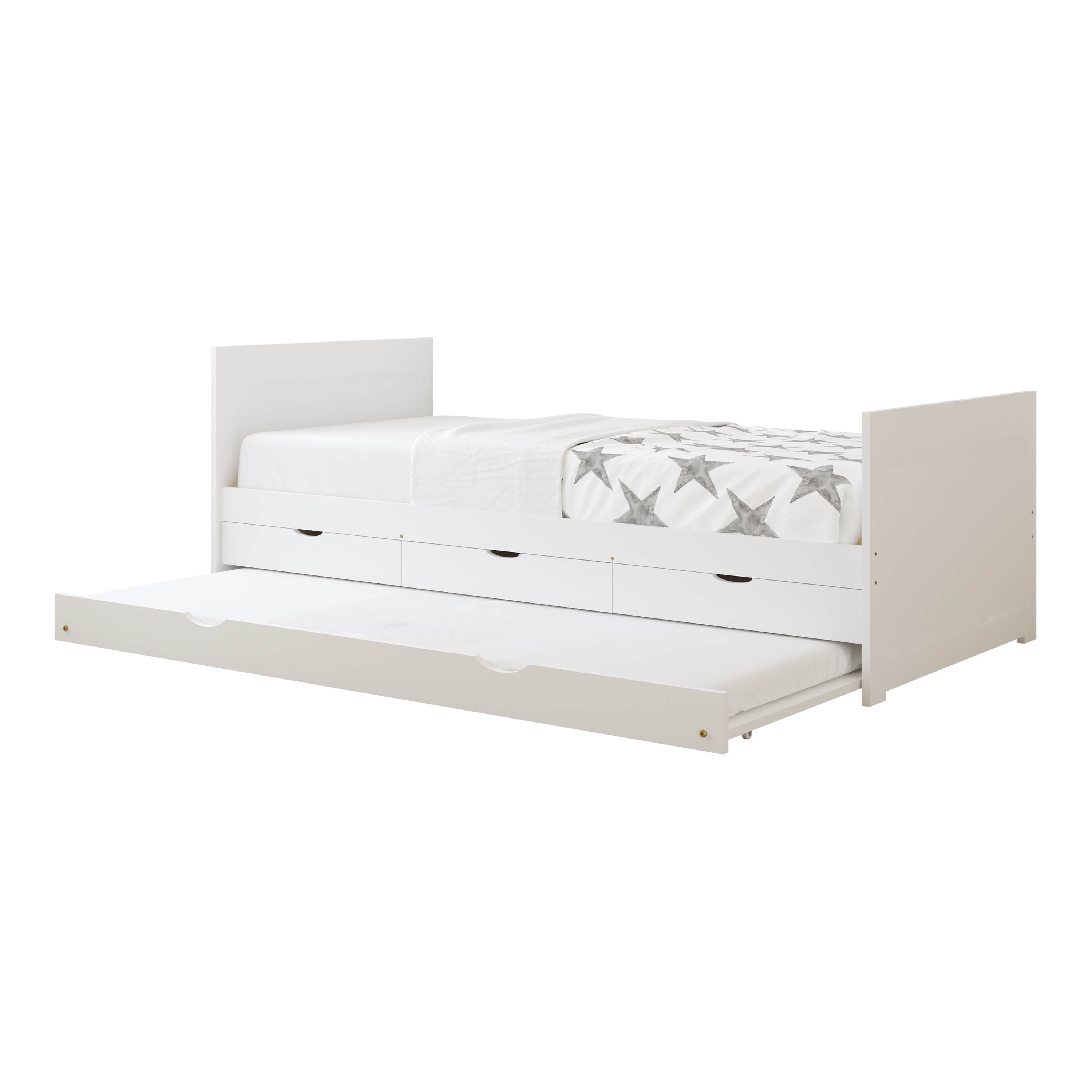Sunny Eli Kids Bed with Pull-Out Bed and 3 Storage Drawers White – With Mattress