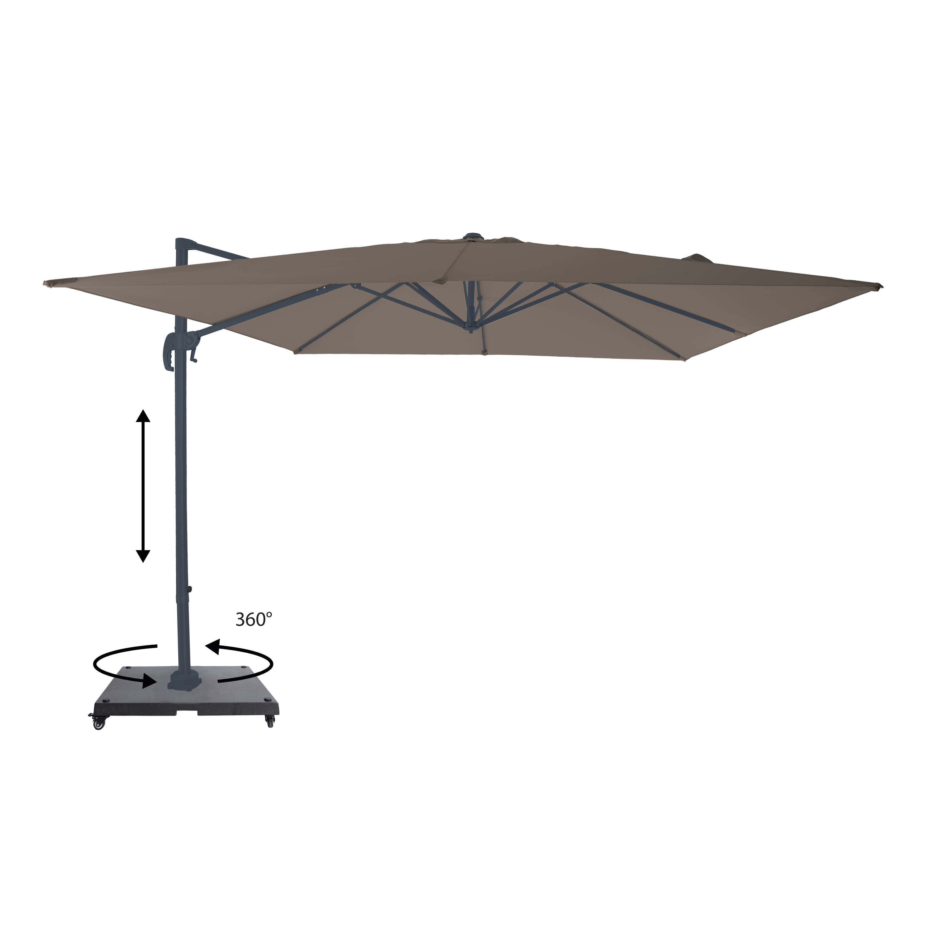 AXI Nima Cantilever Parasol 300x300 cm incl. Parasol Base with Wheels Anthracite/Taupe – Complete Set