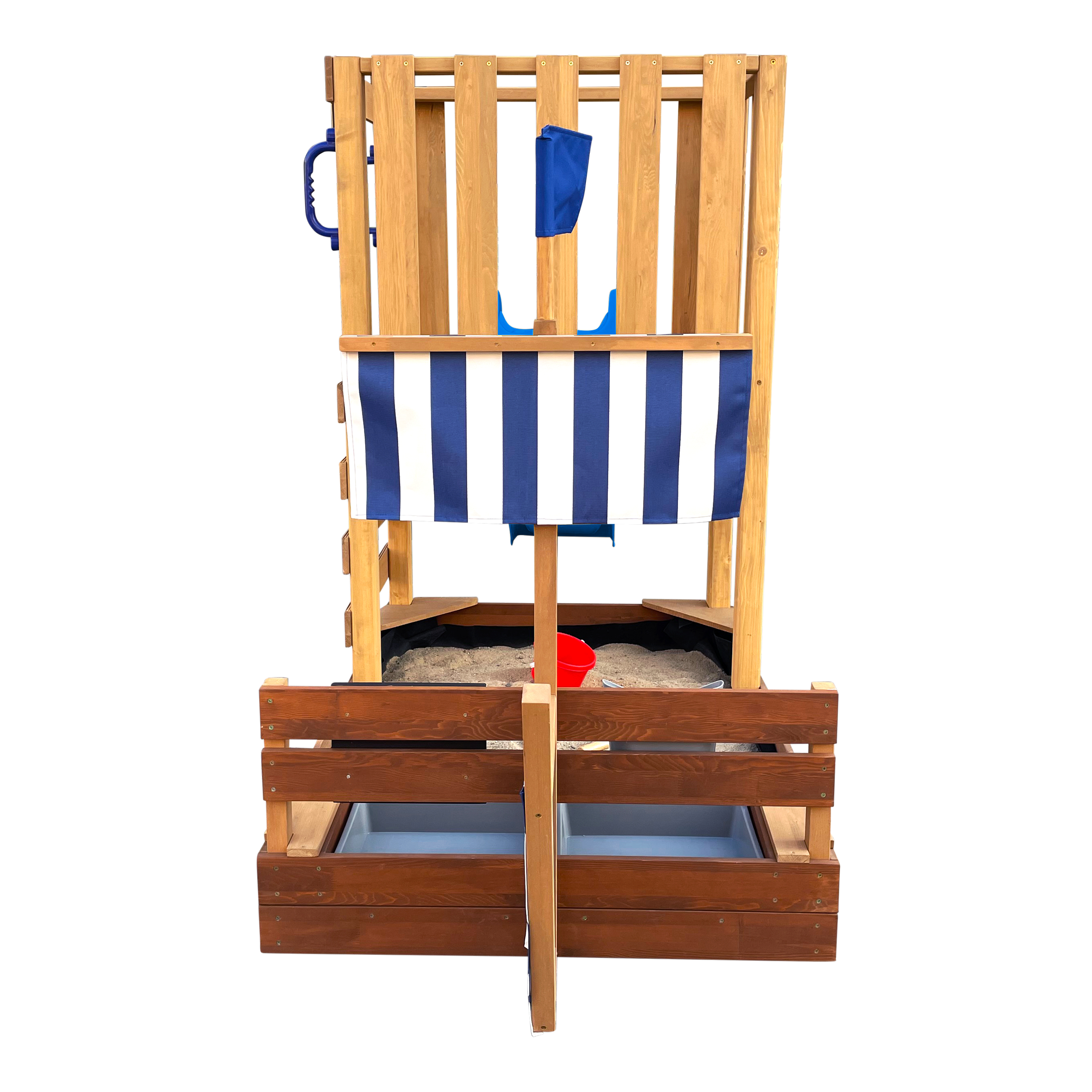 AXI Vicky Climbing Frame with Sandbox. Play Kitchen & Chalkboard – Blue Slide