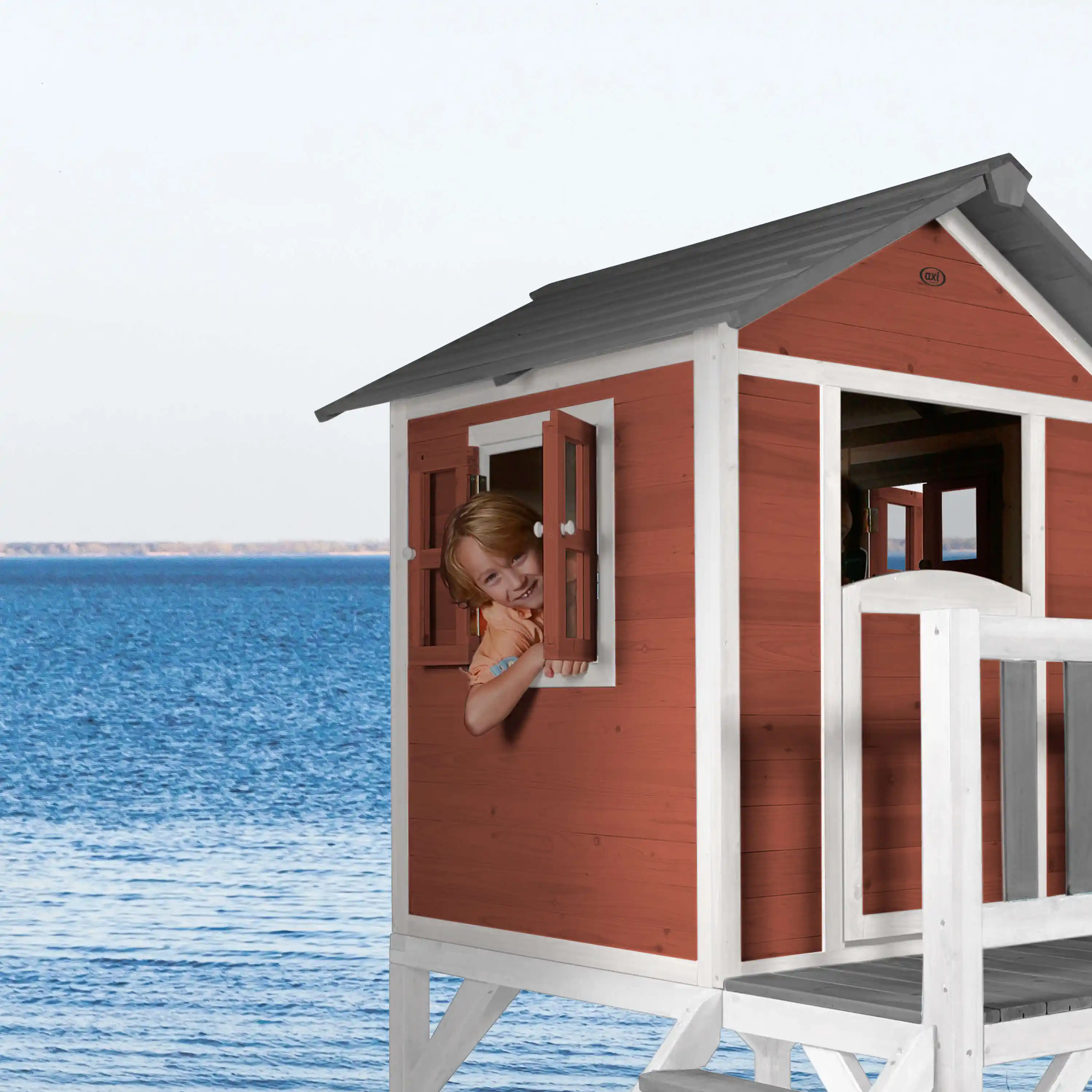 AXI Lodge XL Speelhuis Scandinavisch Rood - Witte Glijbaan