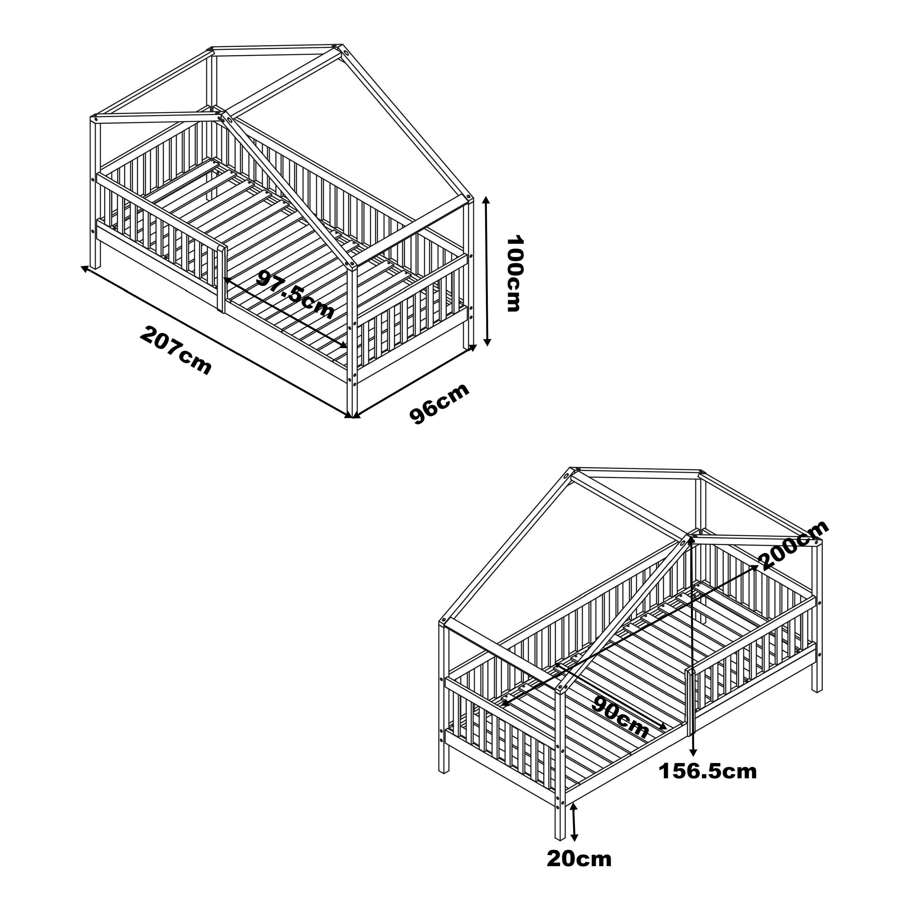 Sunny Kae House Bed with Guardrail Natural – With Mattress