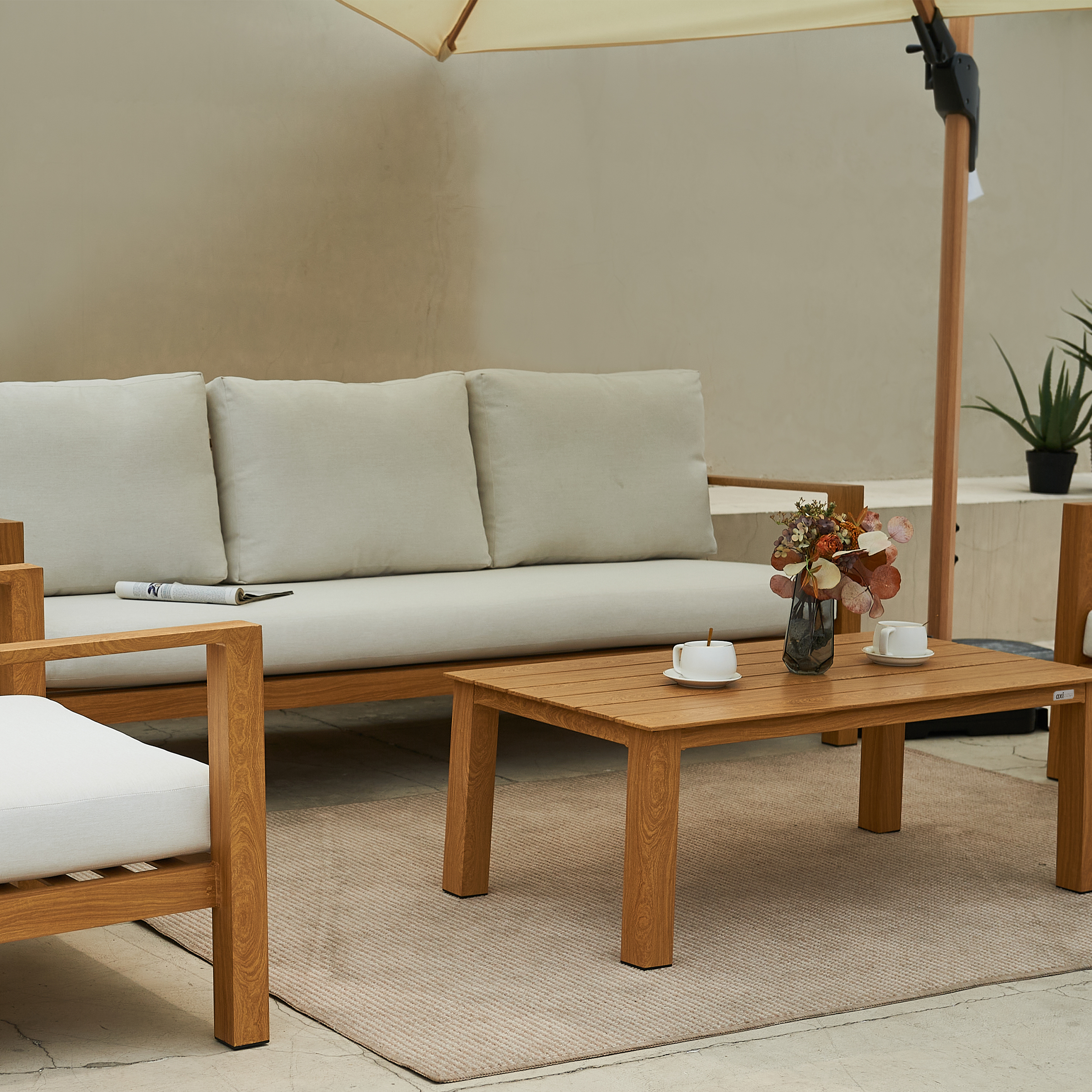 AXI Orla lounge set 4-piece with bench. table and 2 chairs Wood-look/beige-8720365063916 AXI Orla lounge set 4-piece with bench. table and 2 chairs Wood-look/beige